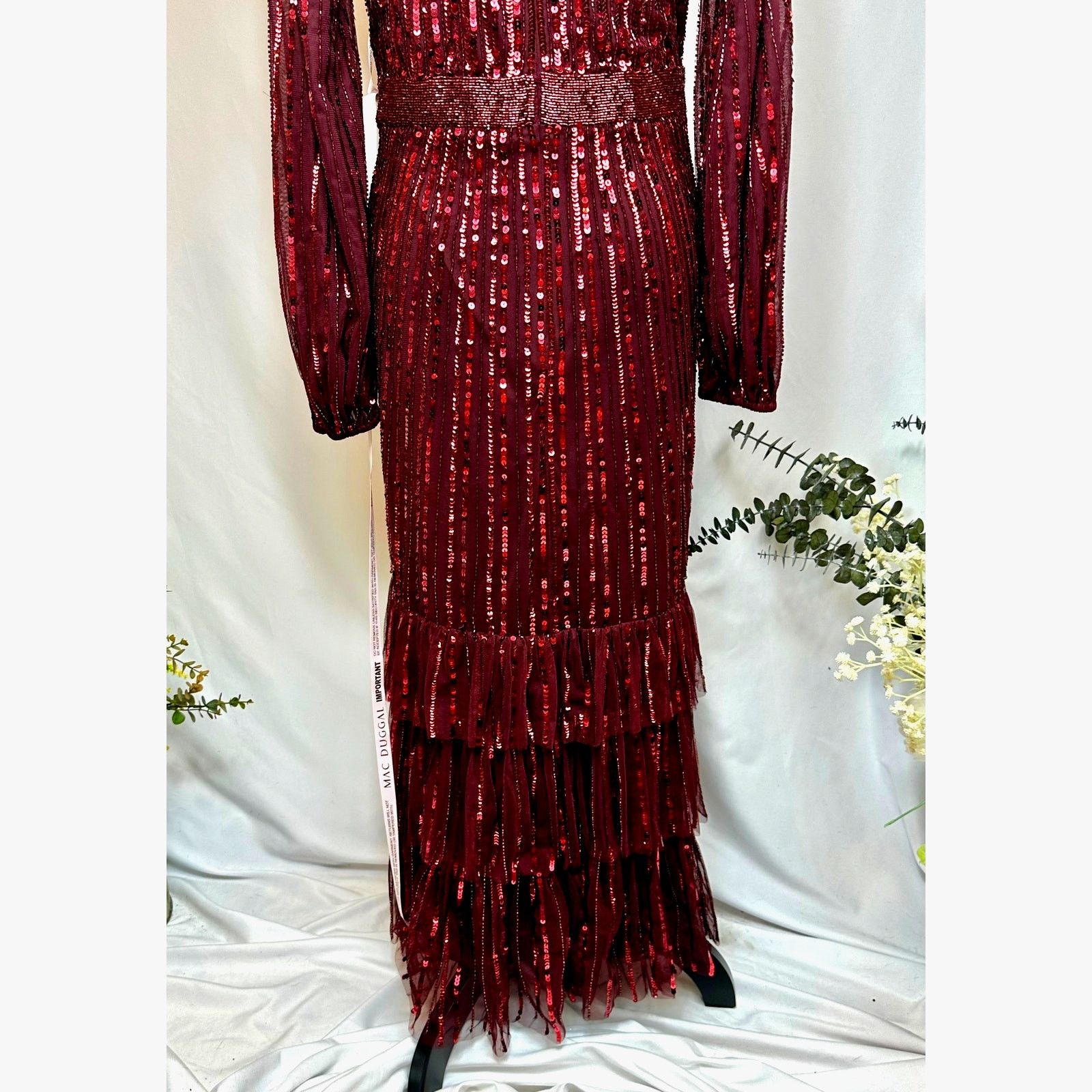 Other Mac Duggal Long Sleeve Ruffle Detail Sequin Dress Red 12 Size XL / US 12-14 / IT 48-50 - 23 Thumbnail
