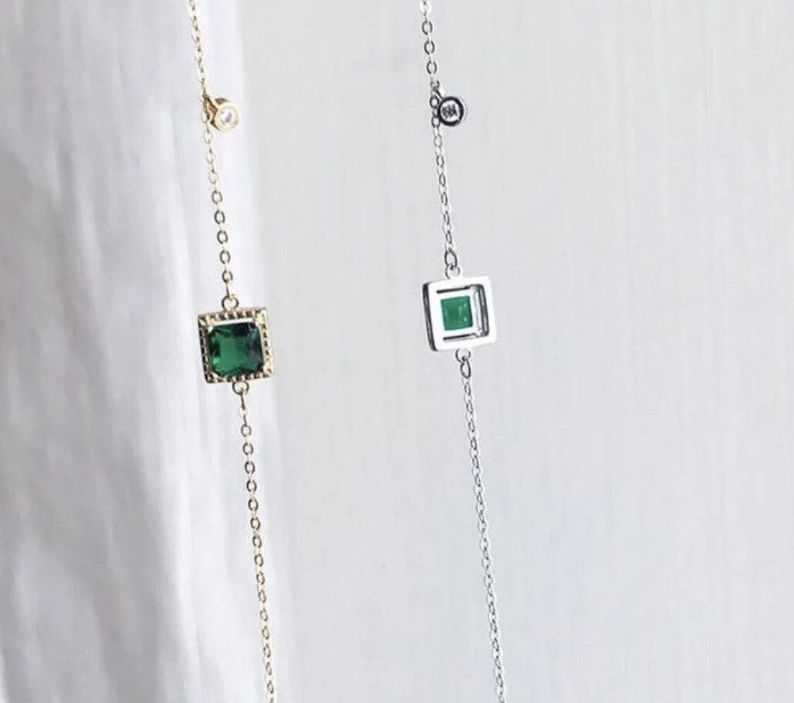 Vintage Green Emerald Crystal Chain Bracelet Size ONE SIZE - 6 Thumbnail