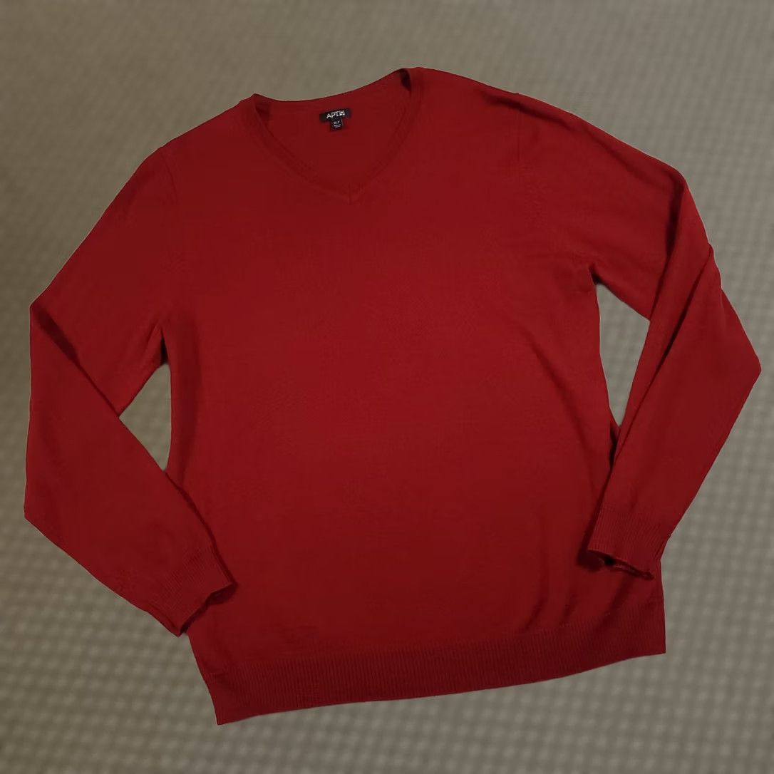Apt. 9 Apt 9 Sweater XLT Red V-Neck Long Sleeve Merino Wool Blend Pullover Mens Size US XL / EU 56 / 4 - 1 Thumbnail