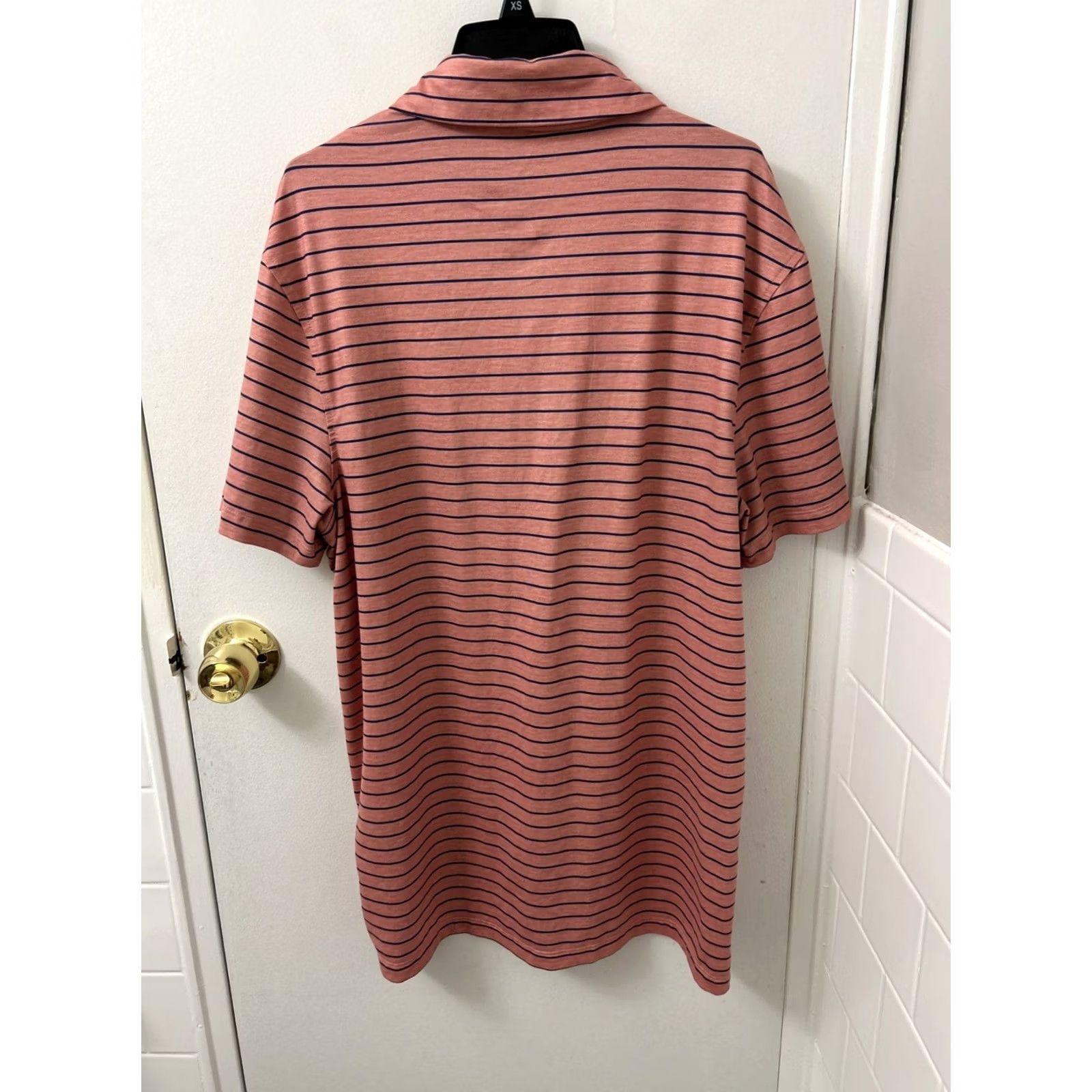 J.Crew J.CREW Performance Shirt Polo Mens Large Pink Blue Striped Short Sleeve, Wool? Size US L / EU 52-54 / 3 - 7 Thumbnail