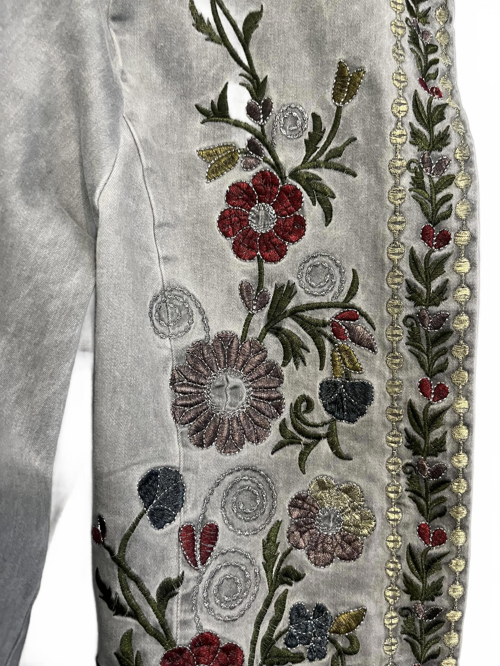 Designer Tempo Paris Embroidered Gray Jacket with Floral Design Size L / US 10 / IT 46 - 5 Thumbnail