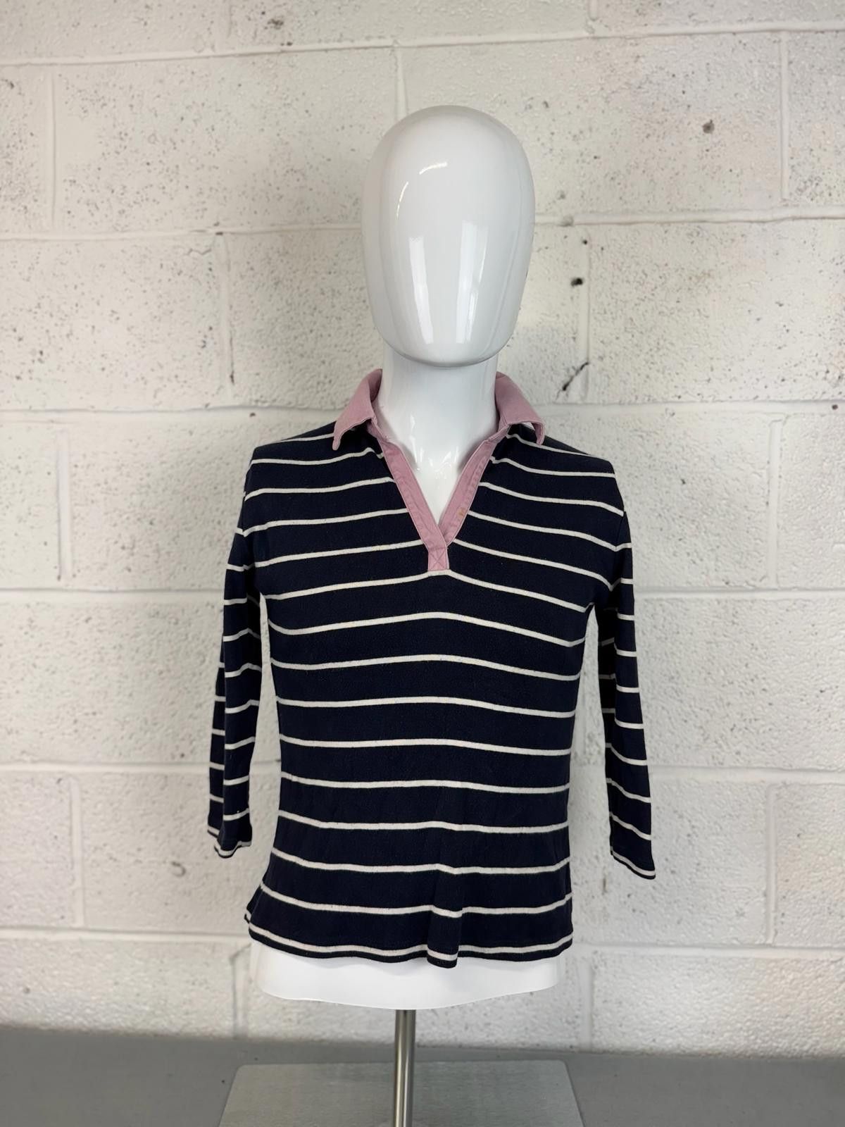 Designer Joules Women's Navy White Striped Polo Shirt Size L Size L / US 10 / IT 46 - 1 Thumbnail