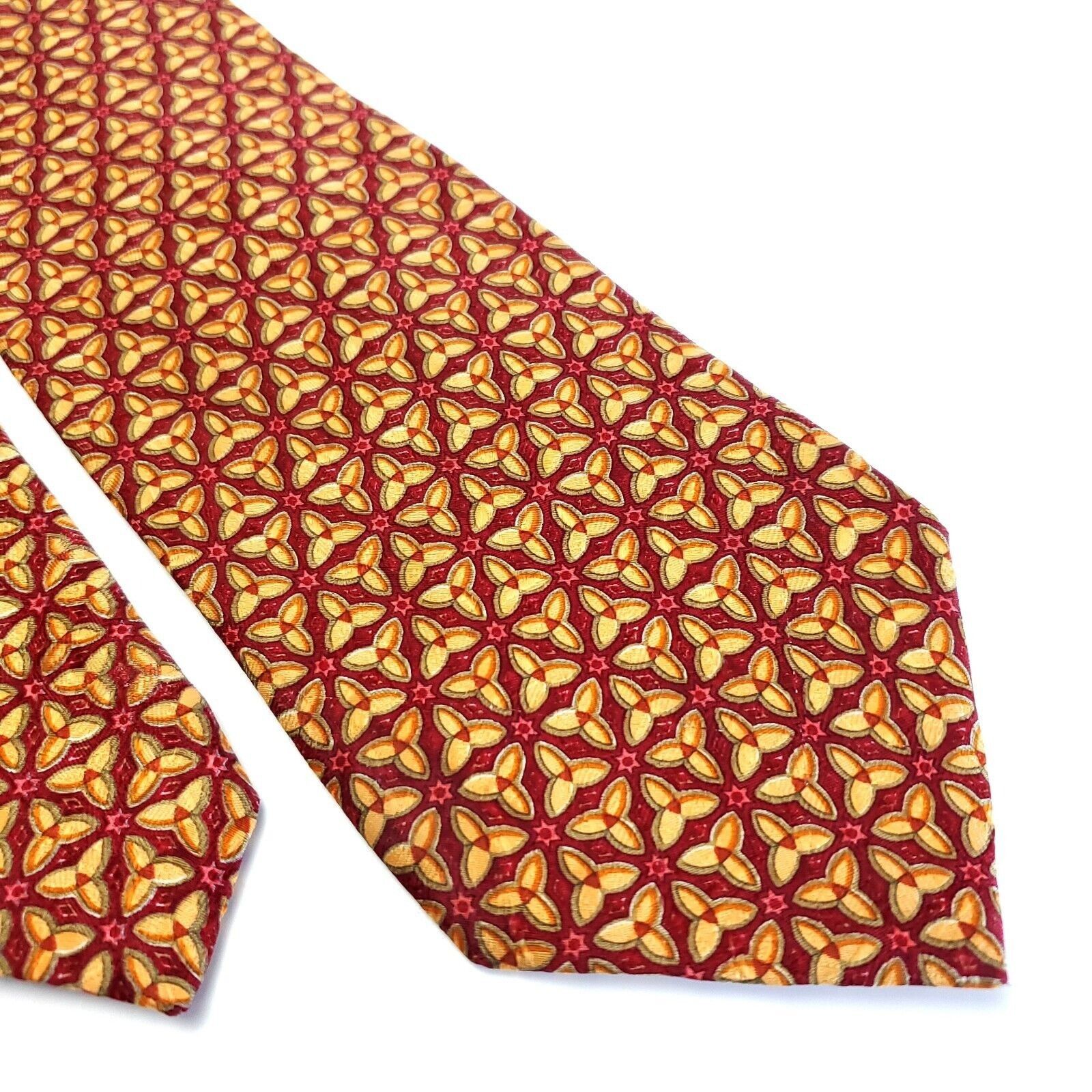 Ermenegildo Zegna Ermenegildo Zegna Red Orange Geometric Floral Print Silk Tie Size ONE SIZE - 1 Thumbnail