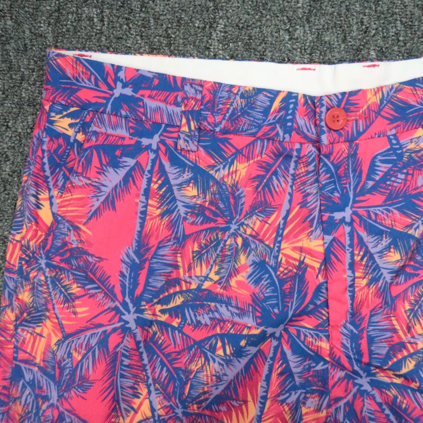 Hreski Golf Shorts Mens 34 Pink Geometric Chino Casual Stretch Pockets