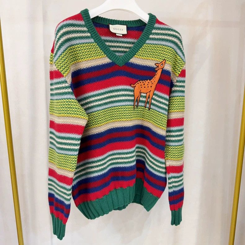 Gucci Striped Knit Sweater with Deer Design - dmc