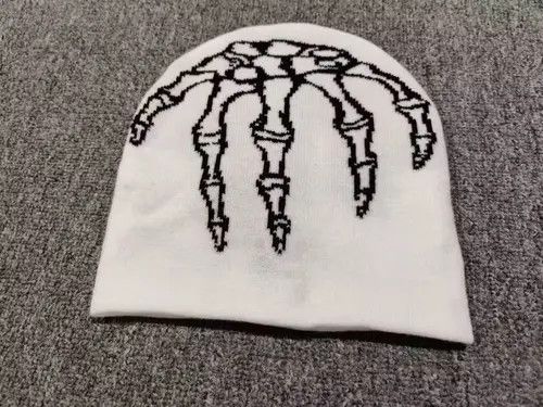 Other Gualla Spider Hand Bones Graphic No Cuff Beanie Hat White Size ONE SIZE - 4 Thumbnail