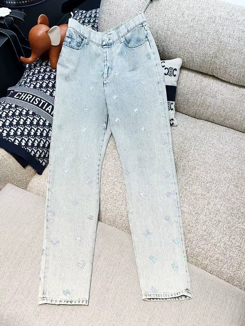 Chanel Chanel 21K blue and gray double C sequin jeans Size 24" / US 00 / IT 34 - 1 Thumbnail