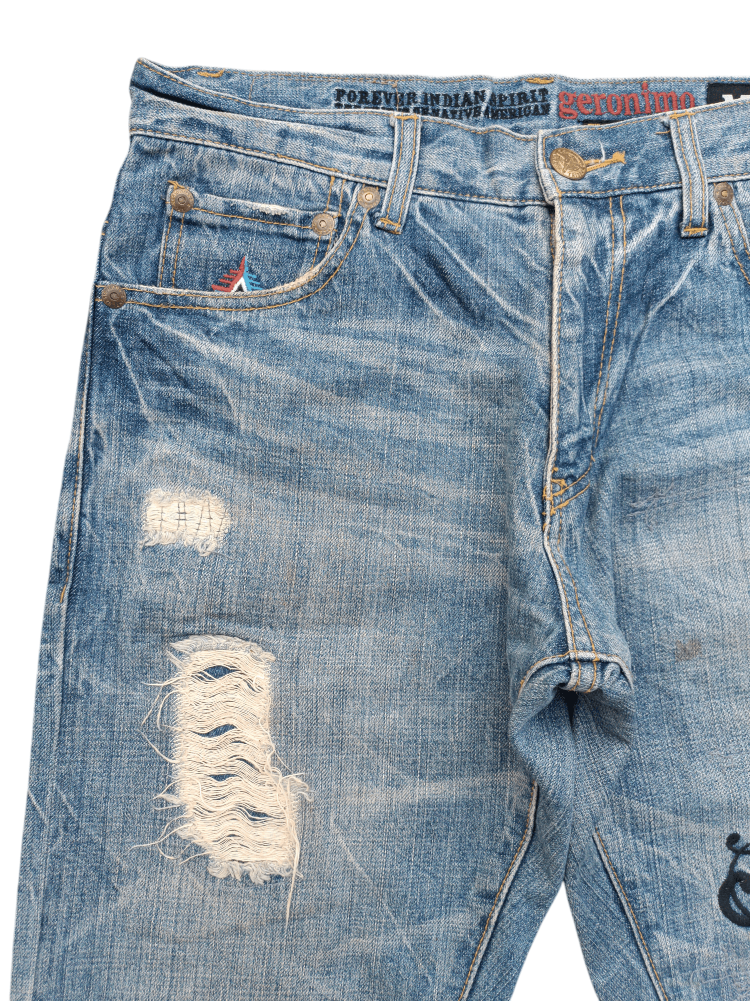 Japanese Brand GERONIMO Embroidery Native Indians Spirit Distressed Jeans Size US 32 / EU 48 - 11 Thumbnail