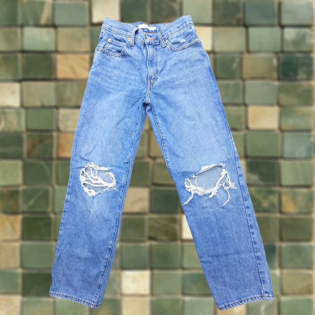 Levi's Levi's Jeans Baggy Straight 94 Womens 24 Blue Inseam 29" Distressed 100% Cotton Relaxed Vintage: No Size 42" / US 20 - 1 Thumbnail