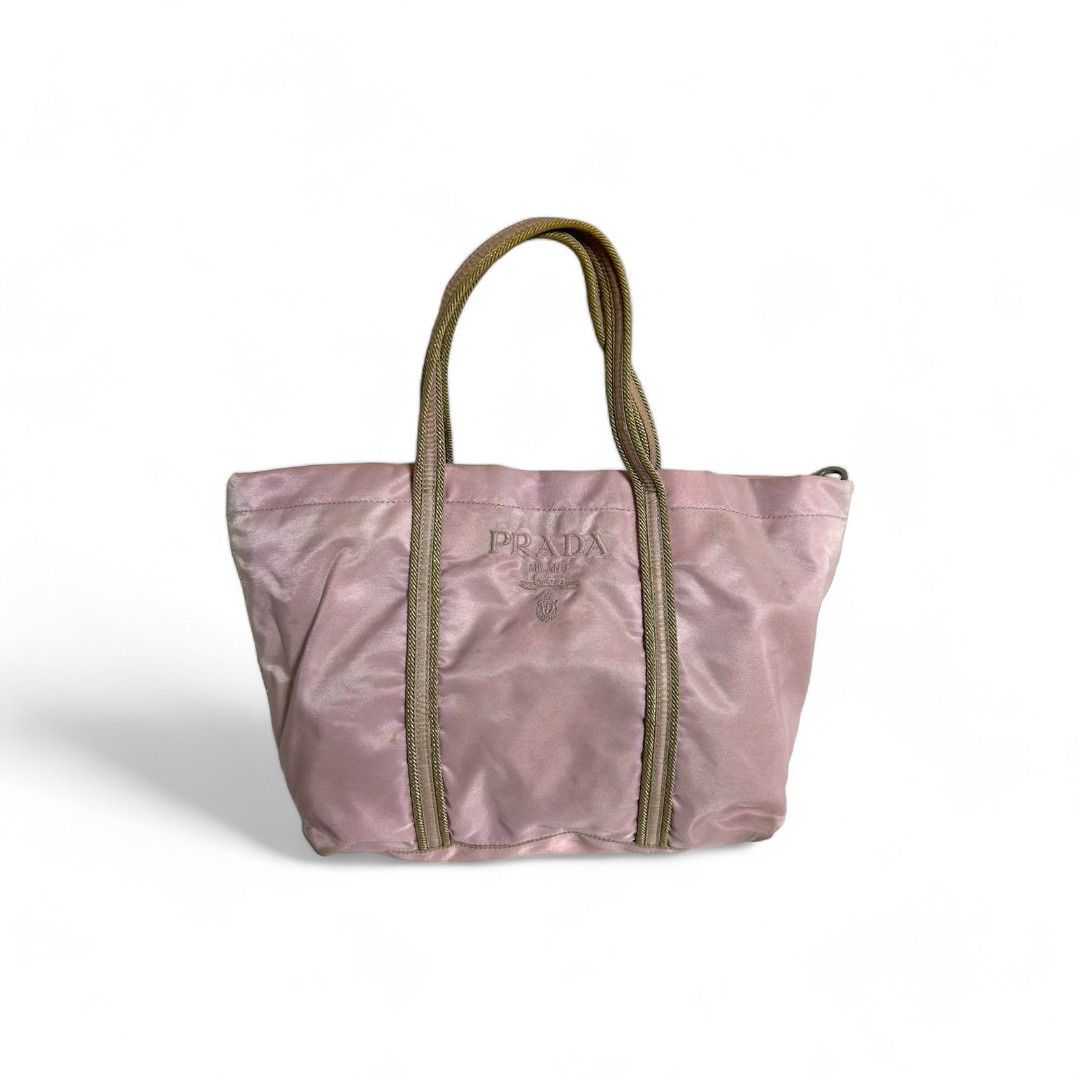 Prada Prada - Pink Nylon Handbag Brown Leather Size ONE SIZE - 1 Thumbnail