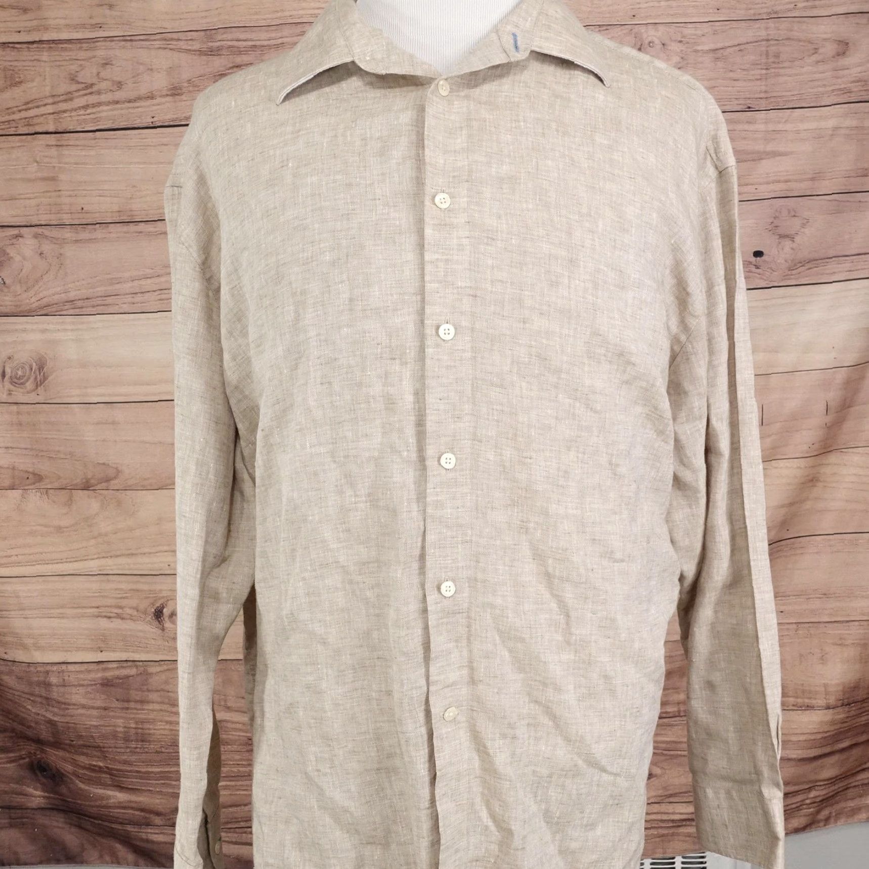 Joseph Abboud Joseph Abboud Shirt Mens 2XL Beige Solid Long Sleeve Linen Button Up Casual Size US XXL / EU 58 / 5 - 3 Thumbnail