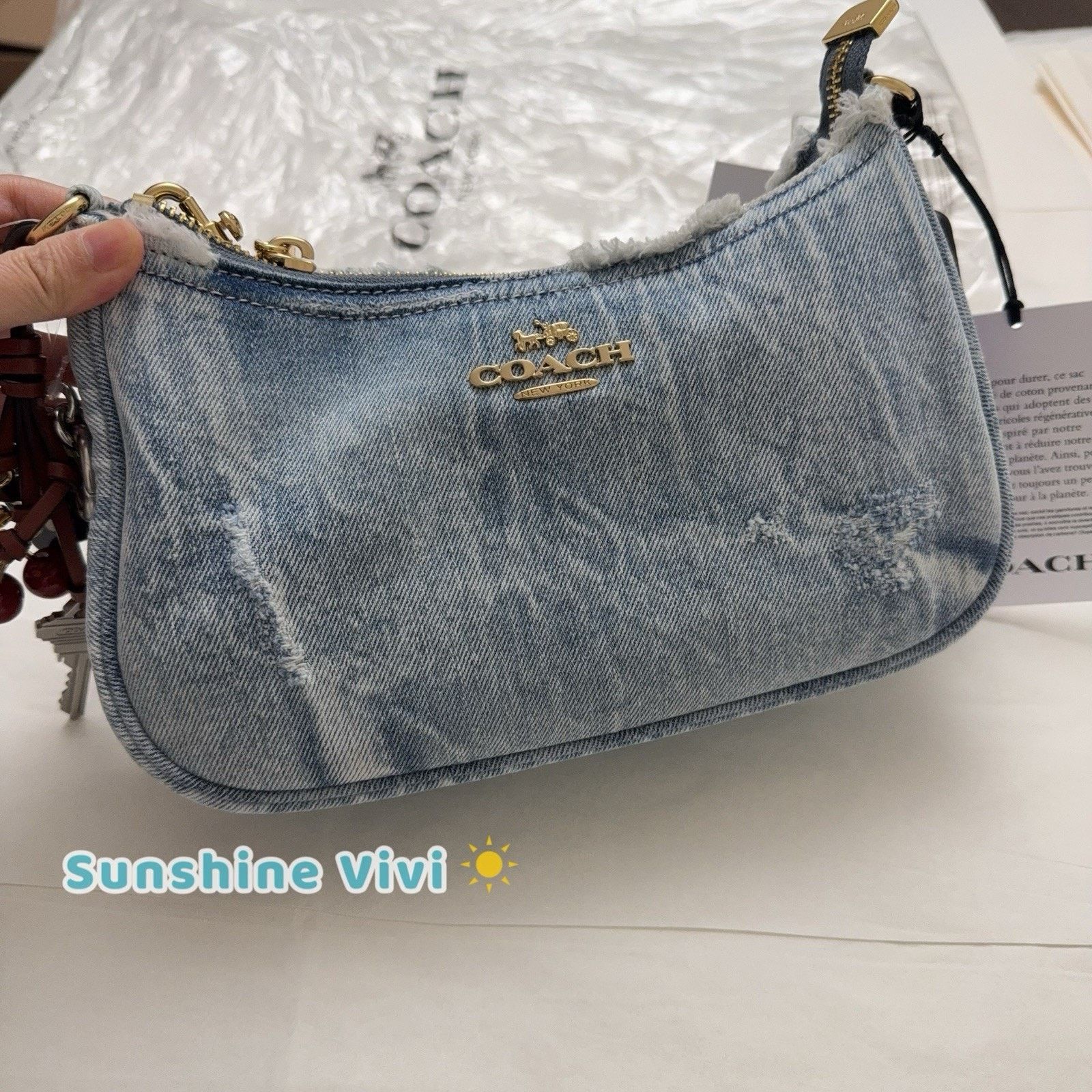 Coach NWT COACH CDY76 Teri Shoulder Bag Loved Denim Charms Indigo Size ONE SIZE - 4 Thumbnail