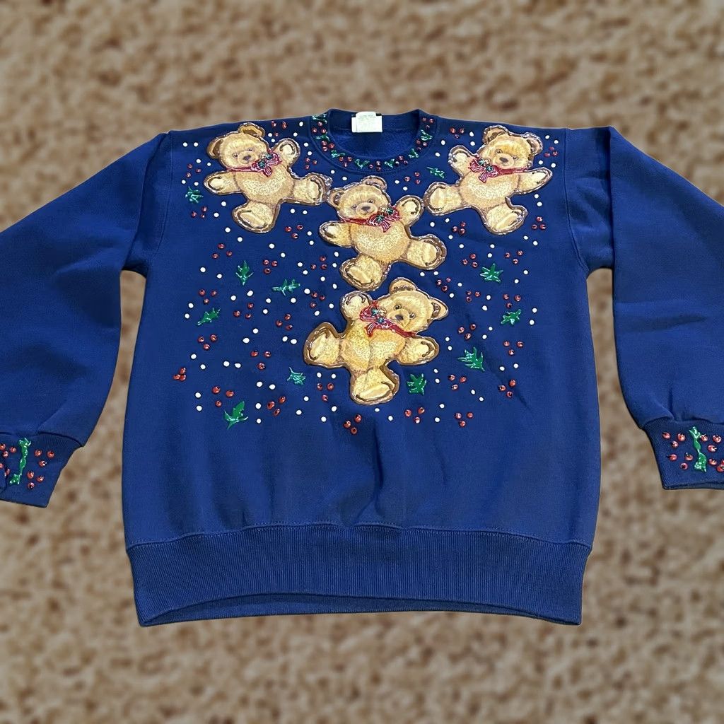 Lee VINTAGE Lee Sturdy Sweats Sweater Womens Large Blue Teddy Bear Christmas 90s USA Size L / US 10 / IT 46 - 1 Thumbnail