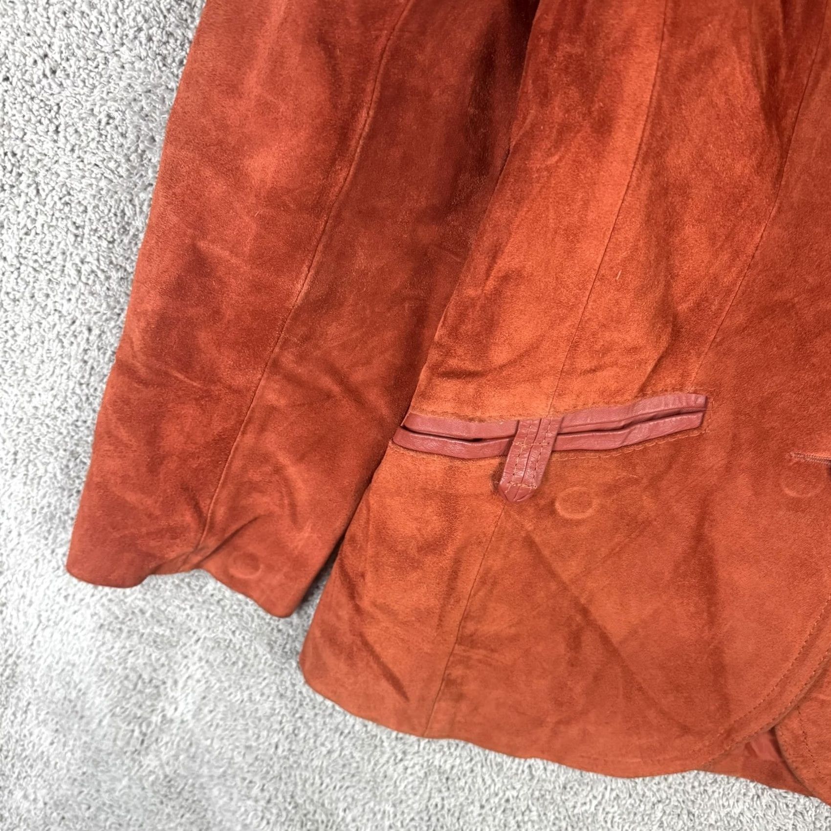 Vintage Split End Ltd Blazer Womens 7/8 Orange Suede Leather Elbow Patch Single Breasted Jacket Size M / US 6-8 / IT 42-44 - 2 Thumbnail