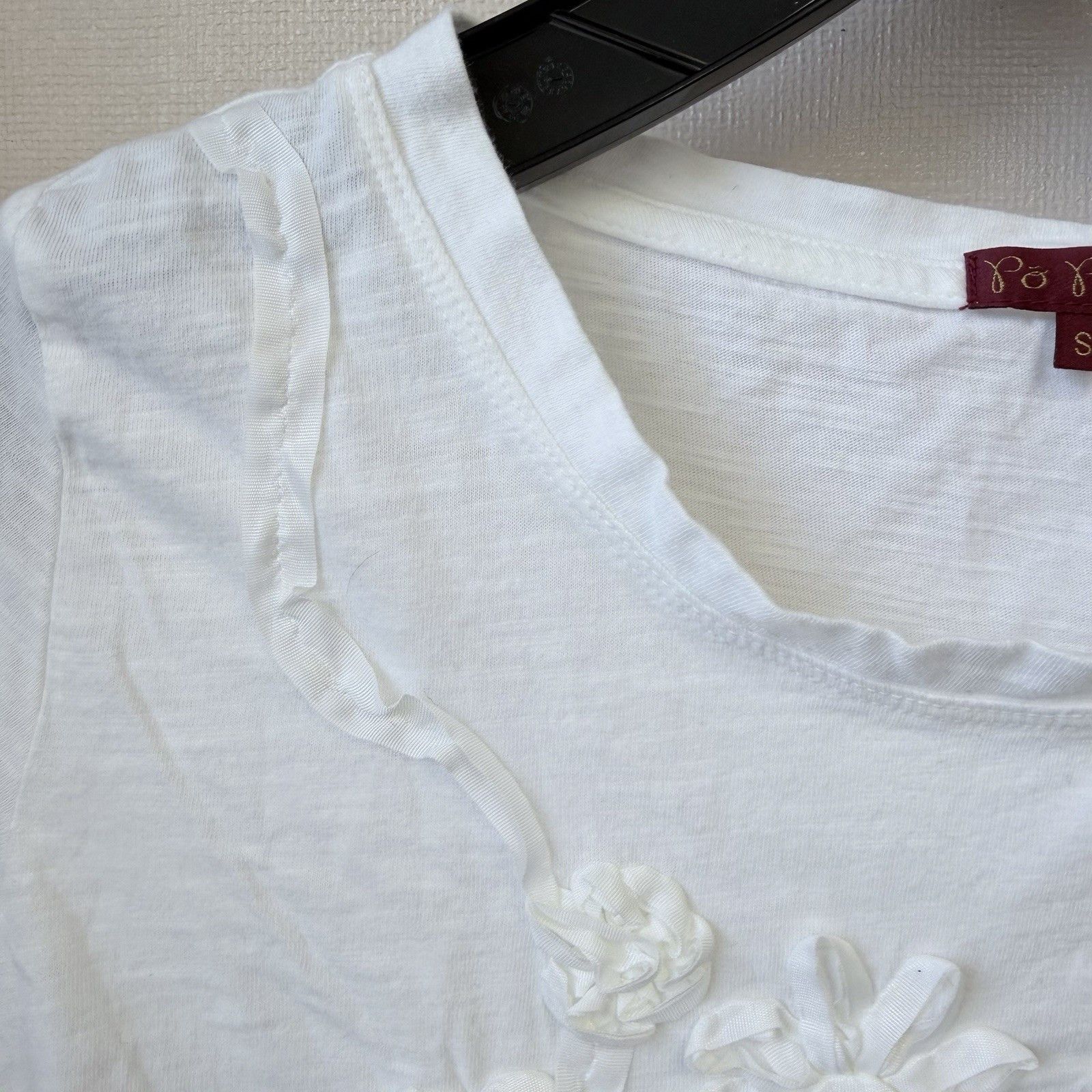 Other Po Pori White 3D Floral Appliqué Tee Boho Cotton Top S Size S / US 4 / IT 40 - 6 Thumbnail