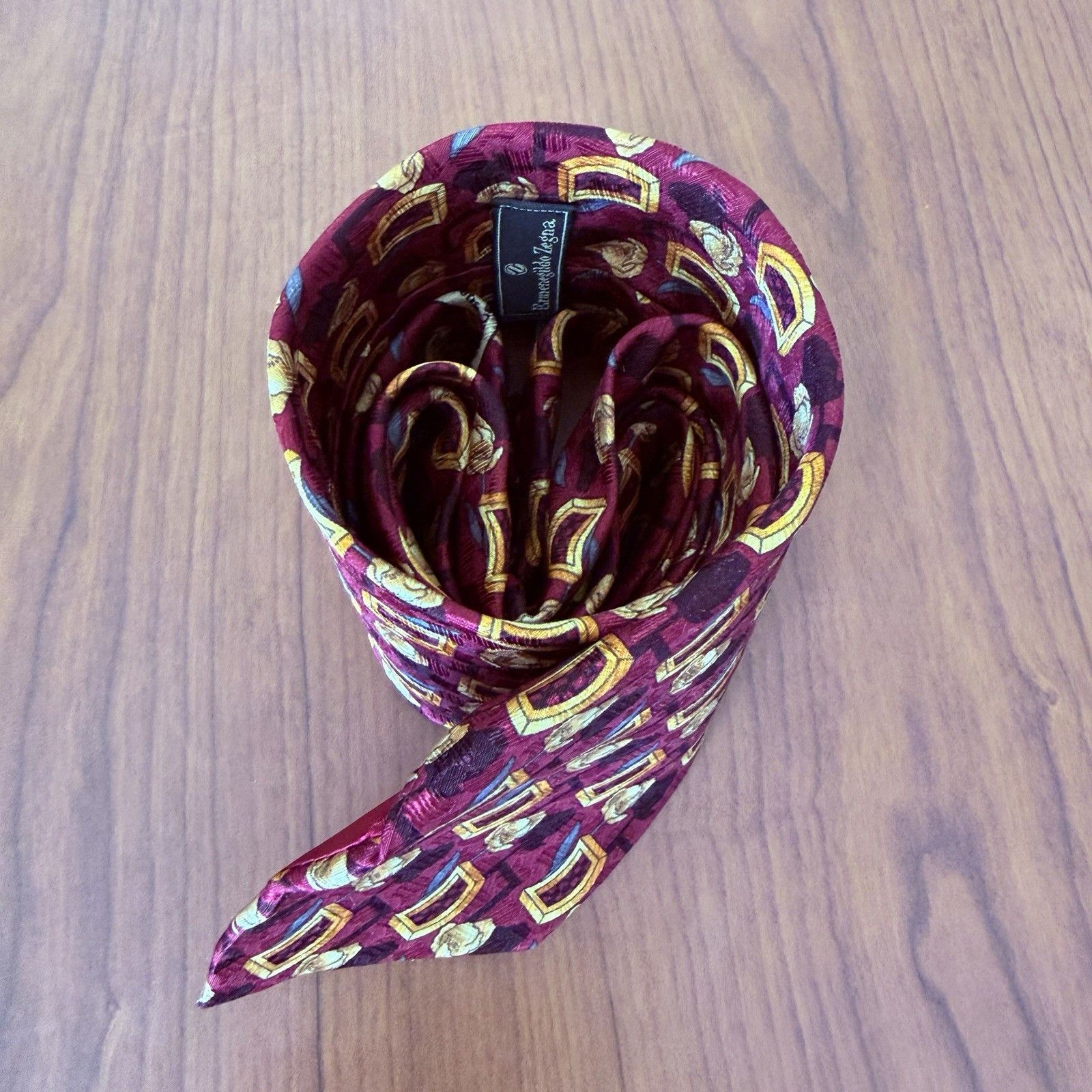 Ermenegildo Zegna Ermenegildo Zegna Silk Tie Burgundy Geometric Abstract 58" Size ONE SIZE - 5 Thumbnail