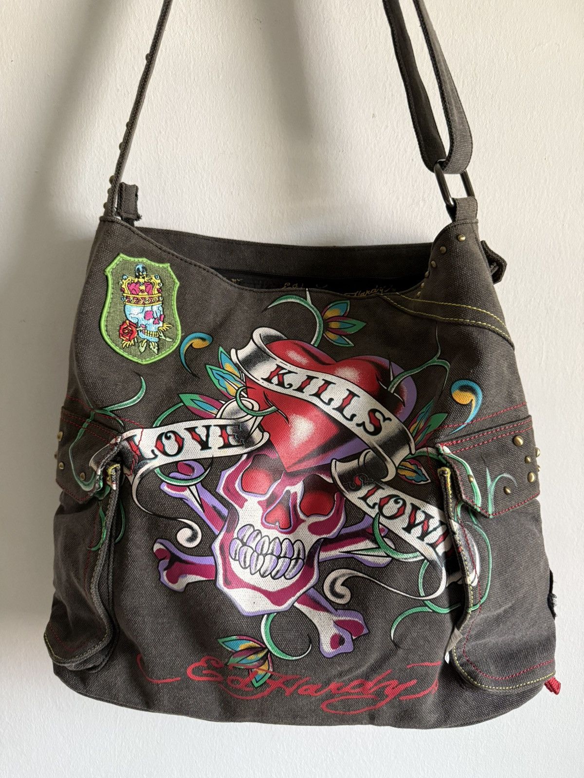 Ed Hardy 2000s Ed hardy Canvas Cotton muktipocket sling bag Size ONE SIZE - 5 Thumbnail