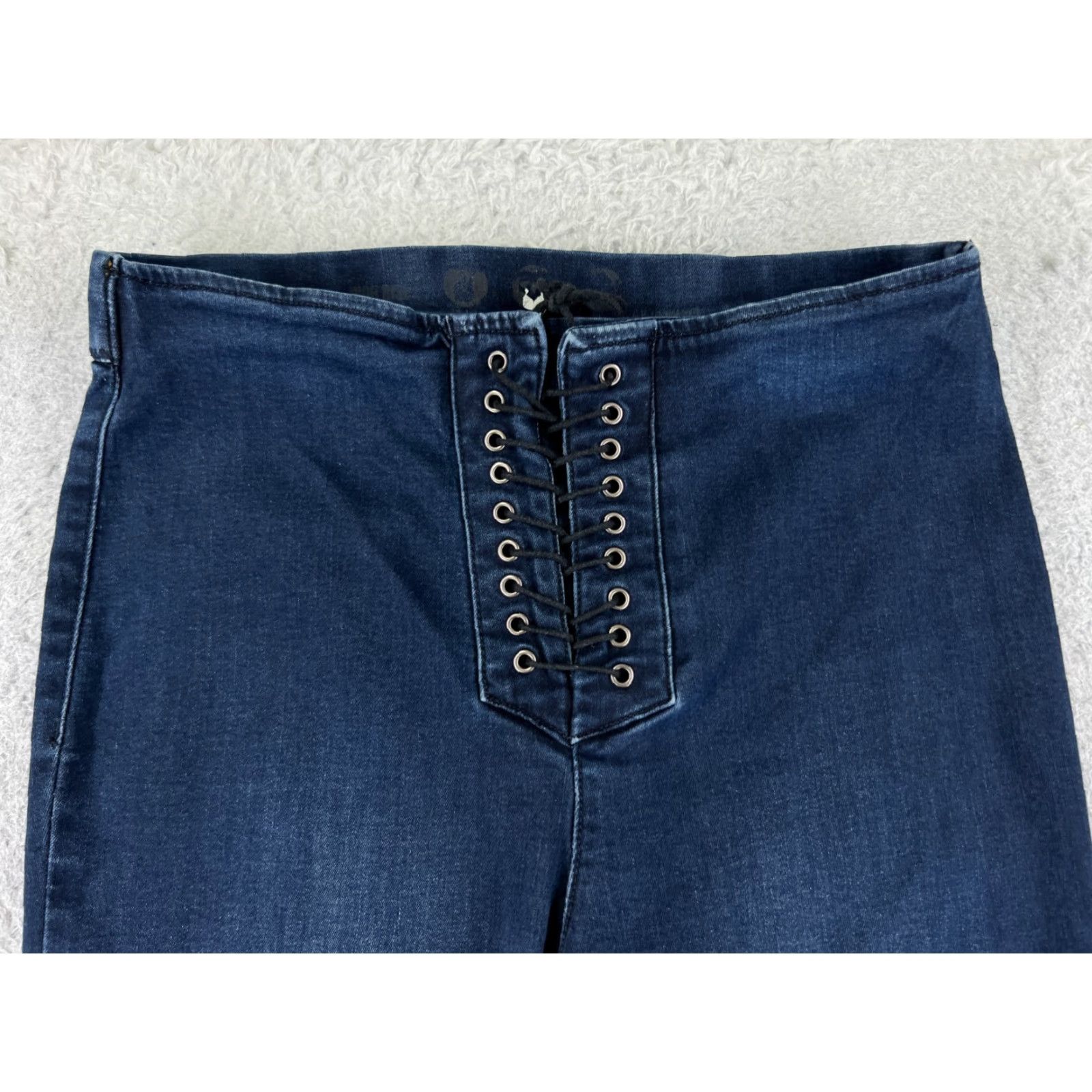 Vintage Peace Love World Jeans Womens 7 Blue Denim Flare Pullon Lace Up Cotton Jeans Size 28" / US 6 / IT 42 - 4 Thumbnail