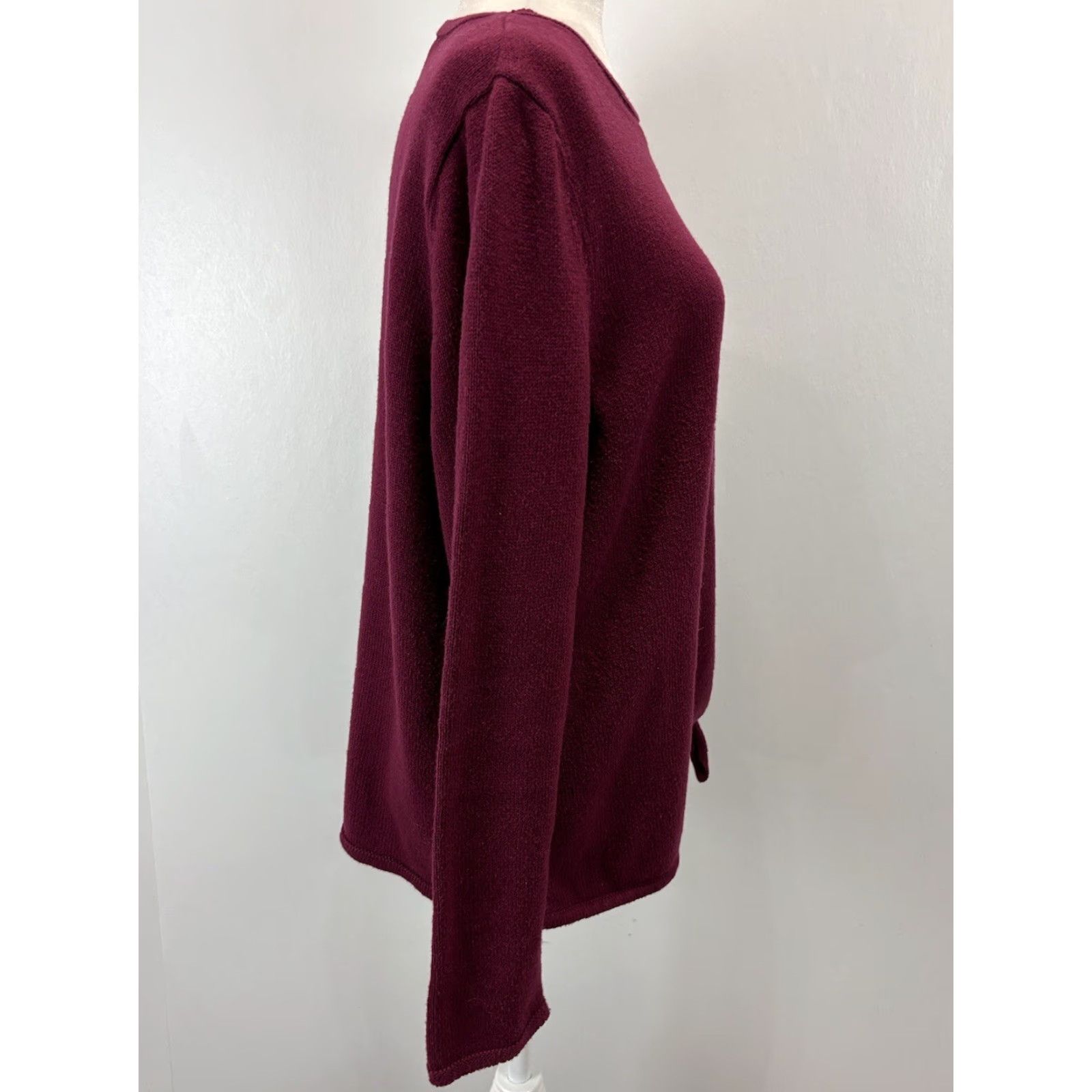 J. Jill J. Jill Purejill Tie Front Sweater Wool Blend Casual Large Burgundy Womens Size L / US 10 / IT 46 - 4 Thumbnail