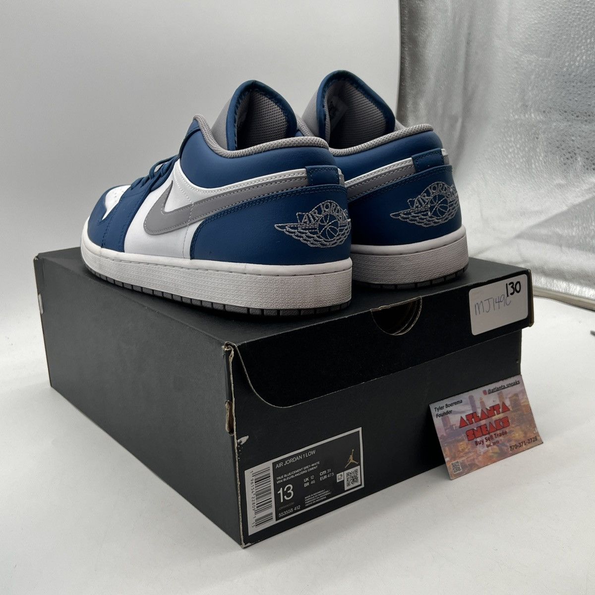 Nike Air Jordan 1 low true blue cement Size US 13 / EU 46 - 4 Thumbnail