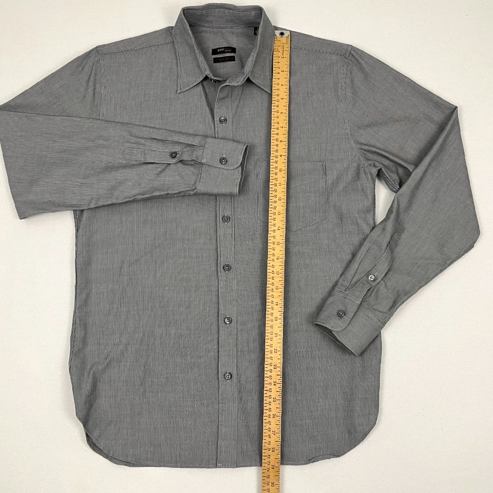 Vintage Postmarc Shirt Mens Large Slim Fit Gray Stripe Casual Work Office Button Up Size US L / EU 52-54 / 3 - 4 Thumbnail
