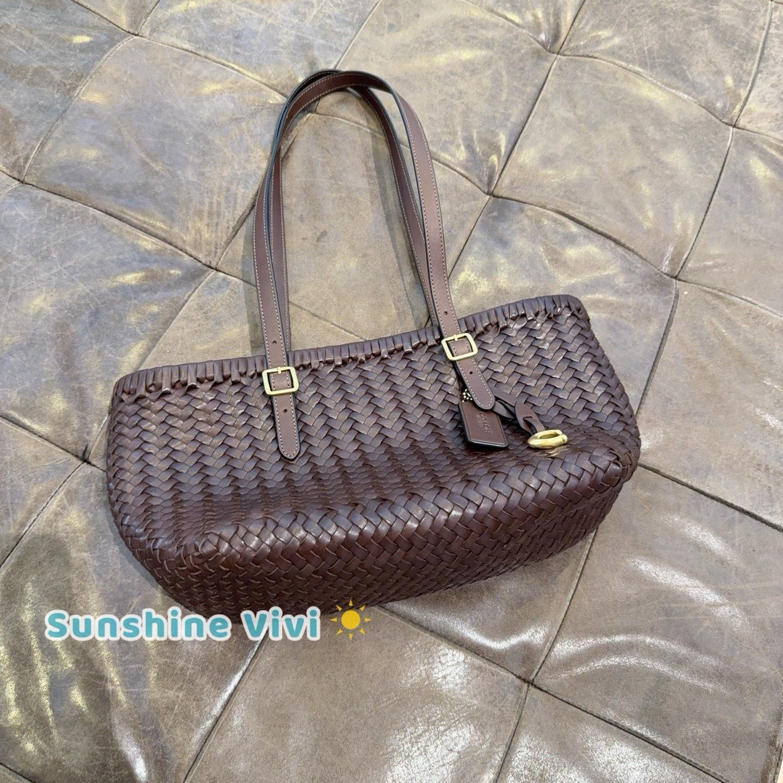 Coach NWT Coach Woven Leather Swing Tote Carryall Bag CBF83 Maple Size ONE SIZE - 3 Thumbnail