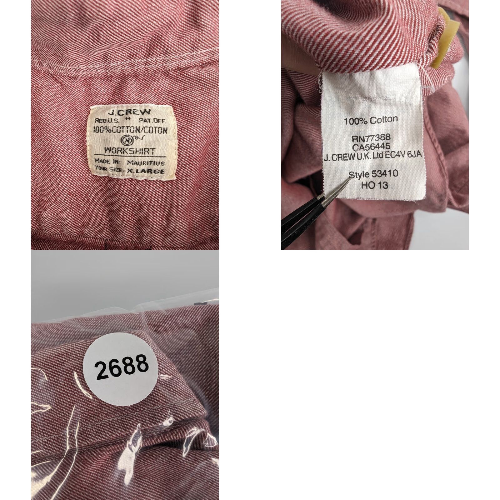 J.Crew J. Crew Shirt Mens XL Red Cotton Button-Down Long Sleeve with Chest Pocket - Work, Casual, Classic, Preppy - Regular Fit Size US XL / EU 56 / 4 - 8 Thumbnail