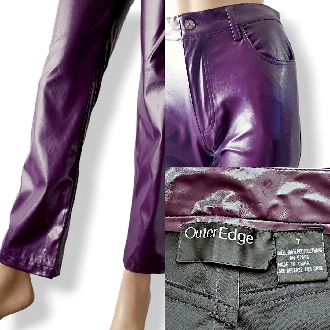 Other Purple Y2K PU Faux Leather Pants By Outer Edge Size 7 Size 29" - 6 Thumbnail