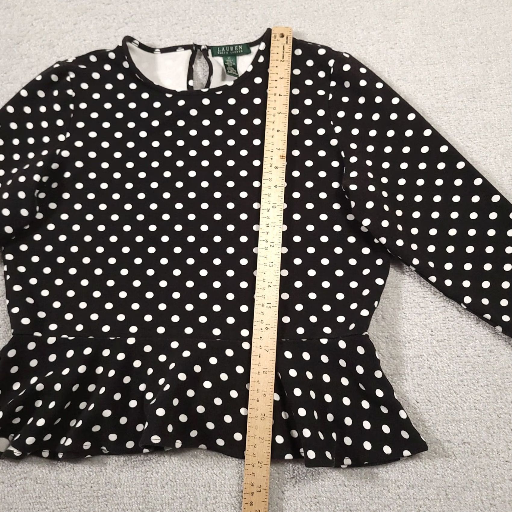 Ralph Lauren Lauren Ralph Lauren Shirt Women's XL Black Polka Dot Crew Neck Stretch Regular Fit, 3/4 Sleeve, Blouse Size XL / US 12-14 / IT 48-50 - 5 Thumbnail