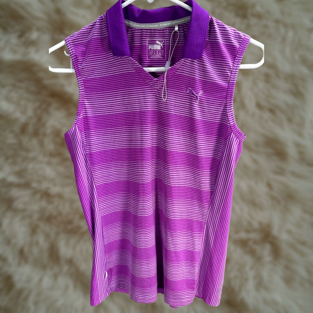 Puma VINTAGE Women's Puma Golf Dry Cell Purple Gold Stripe Vest Top Tennis Athletic XS NWOT Size XS / US 0-2 / IT 36-38 - 1 Thumbnail