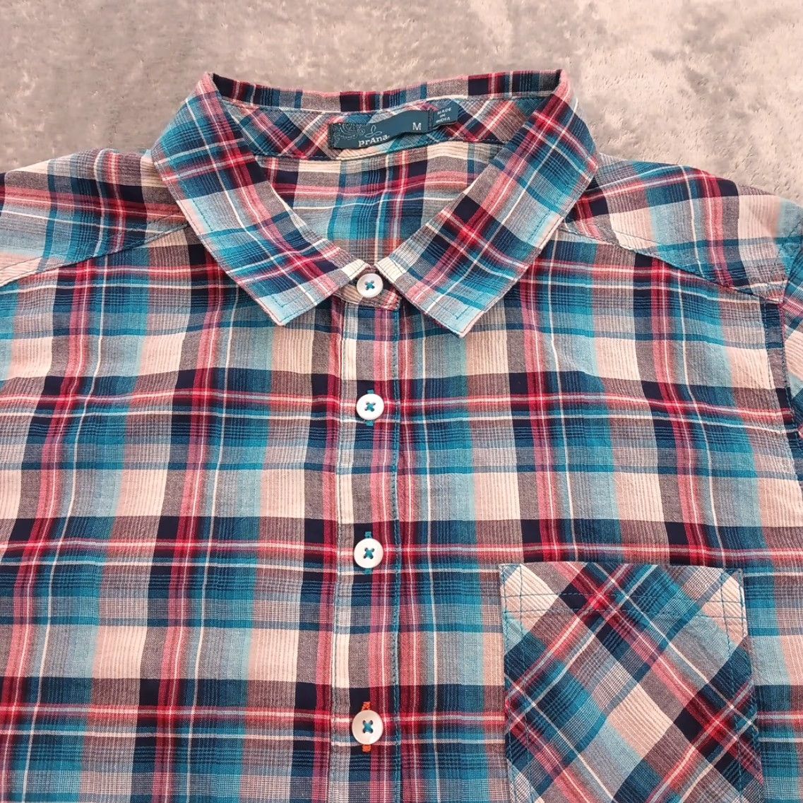 Prana prAna Shirt Womens Medium Blue Plaid Long Sleeve Half Button Pullover Size M / US 6-8 / IT 42-44 - 2 Thumbnail