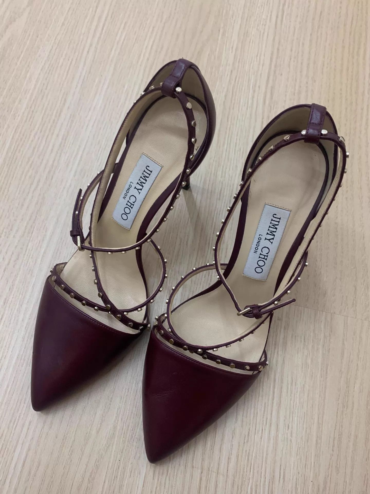 Jimmy Choo Jimmy Choo burgundy studded strappy heels 38.5 new Size US 8 / IT 38 - 1 Thumbnail