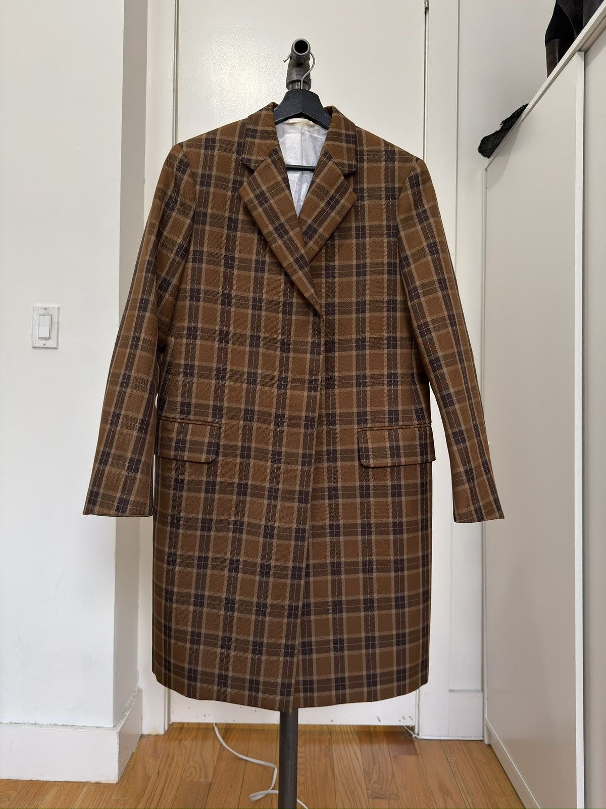 Calvin Klein 205W39NYC SS18 Brown Plaid Tailored Coat Size S / US 4 / IT 40 - 1 Thumbnail