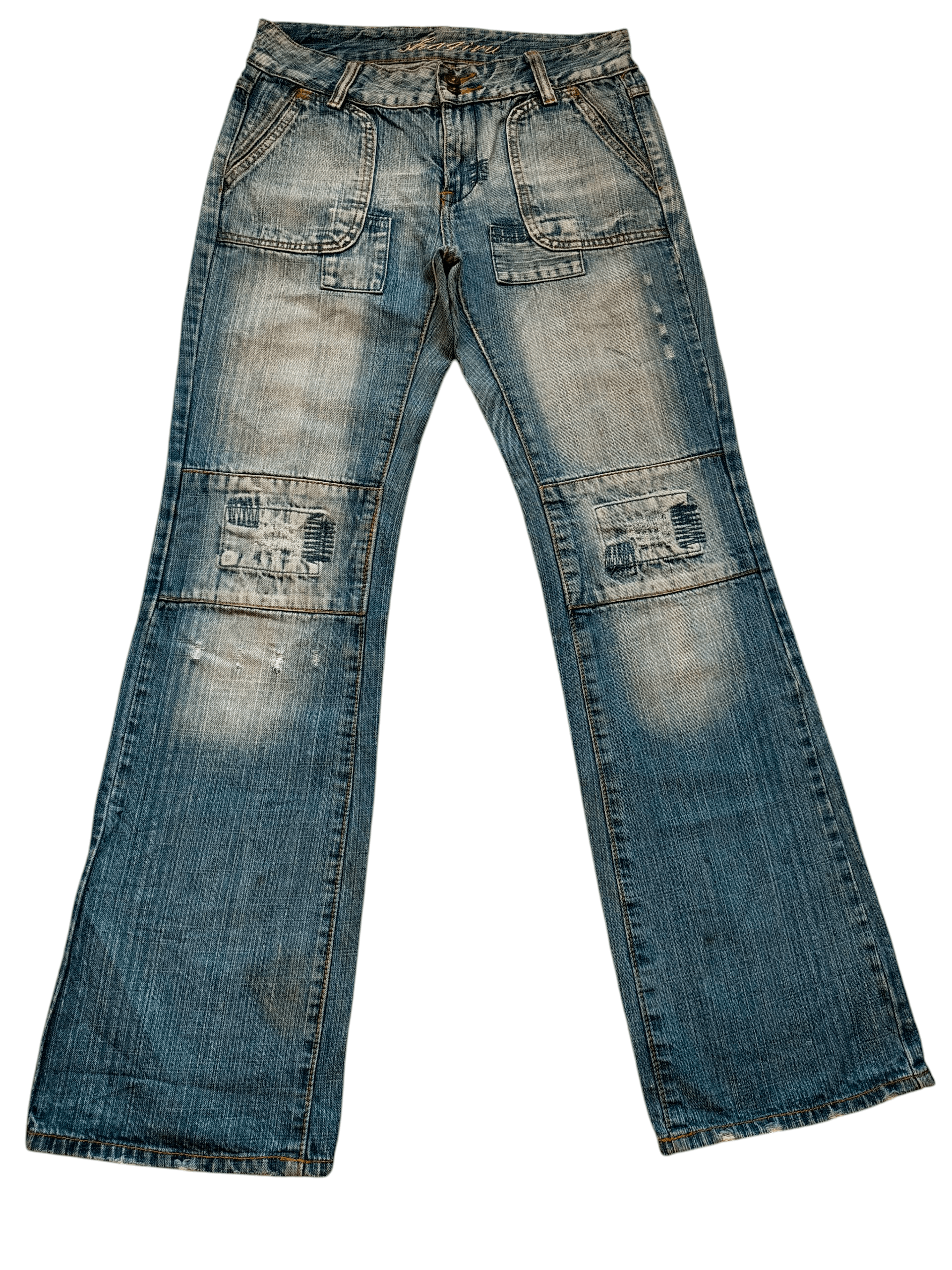 If Six Was Nine Flare Jeans Shaqiru Japan Patchwork Boot cut Blue Jeans Size US 31 - 1 Thumbnail