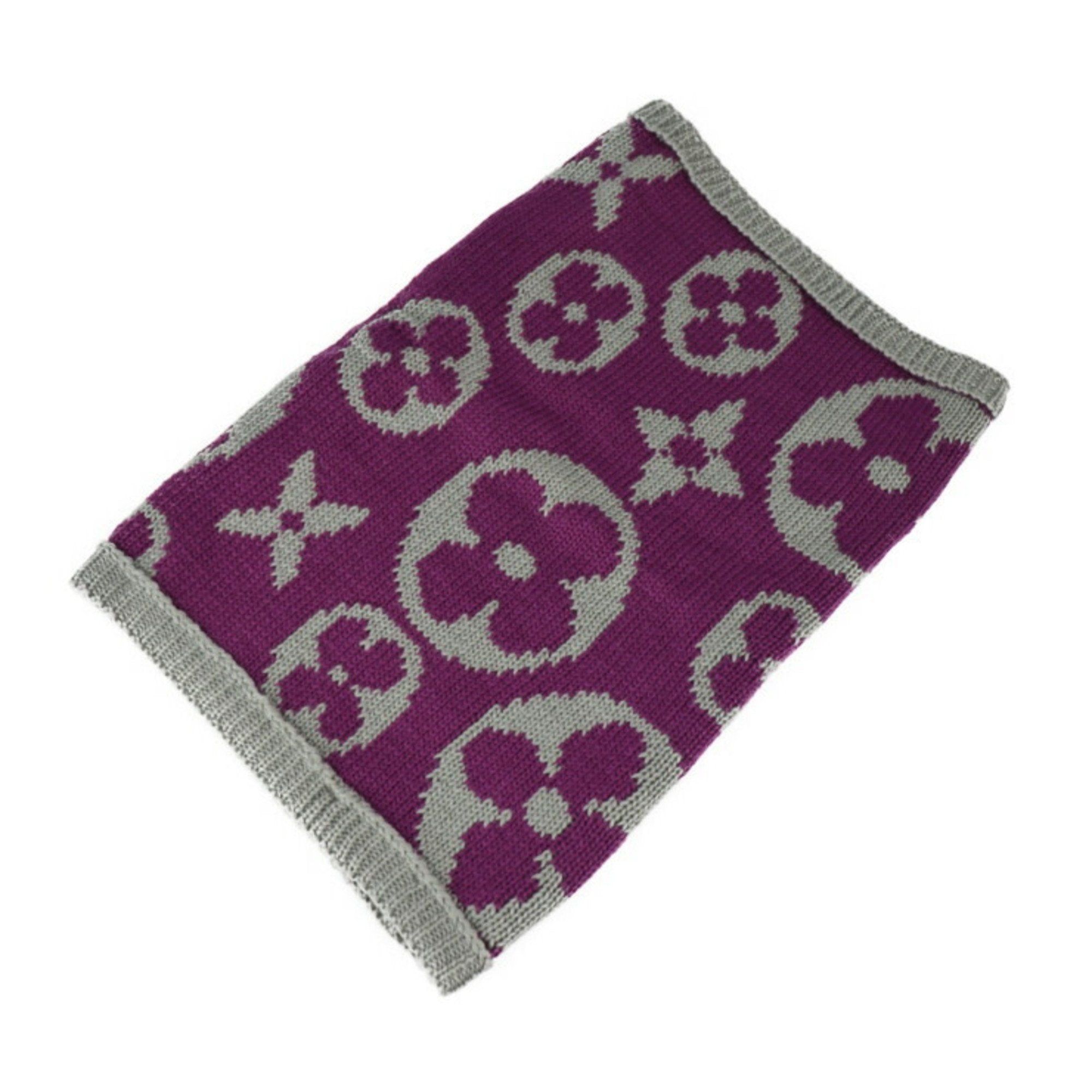 image of Louis Vuitton Snood Grand Floor Monogram Muffler M72768 Wool 100% Gray Neck Warmer in Black, Women'