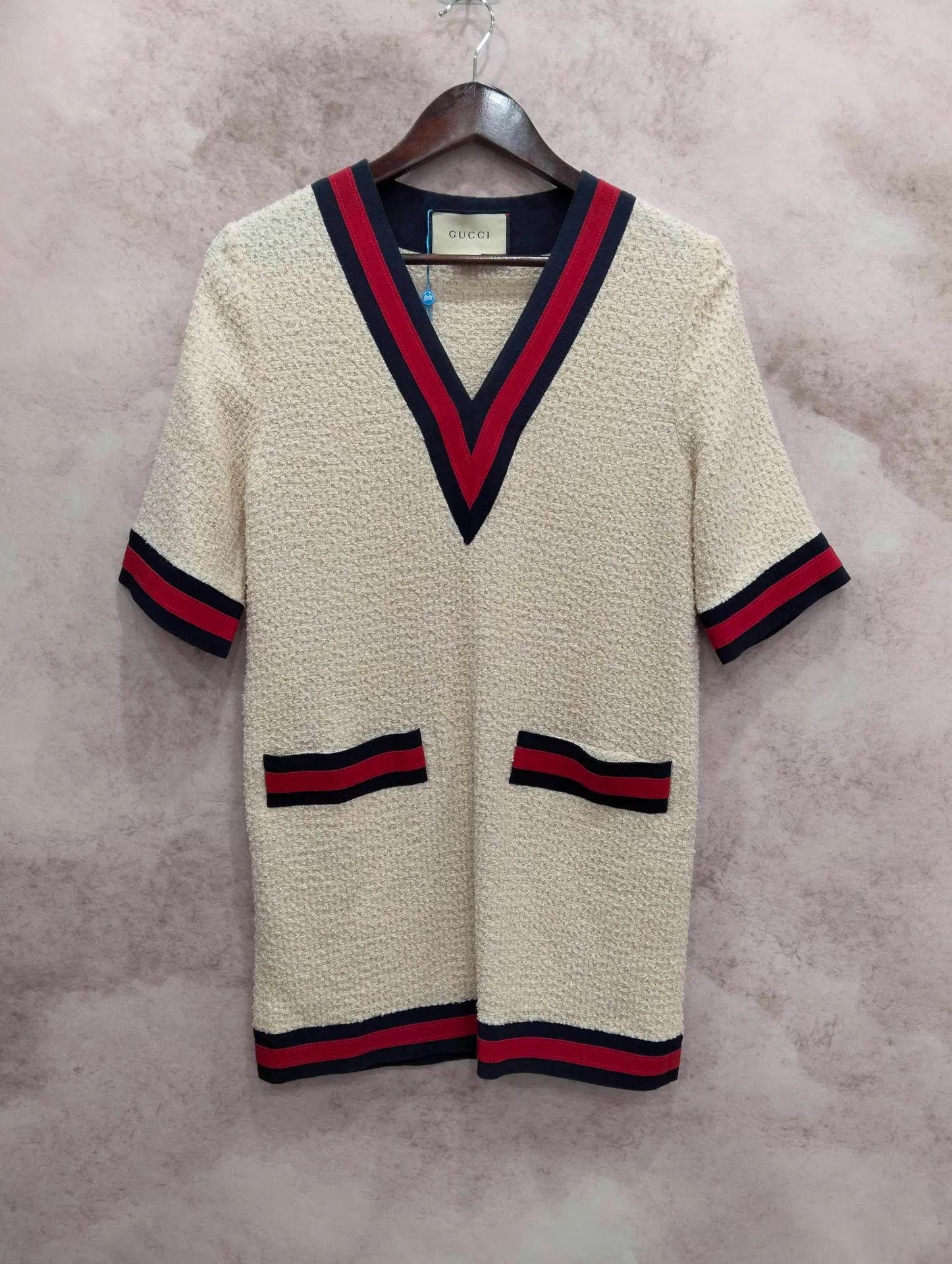 Gucci GUCCI women's striped V-neck short-sleeve knit dress IT36 Size XS / US 0-2 / IT 36-38 - 1 Thumbnail