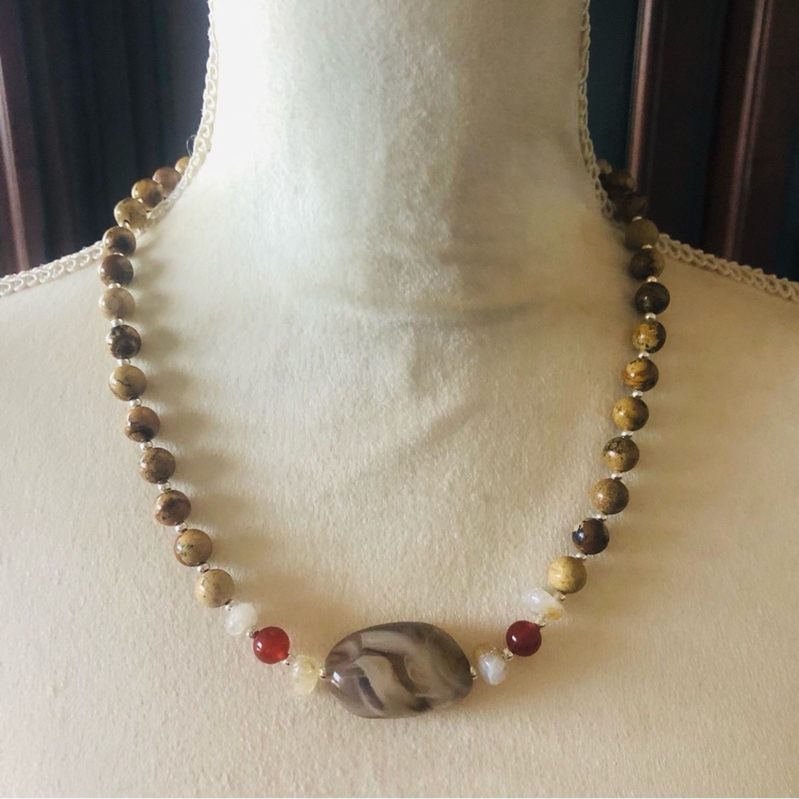 Handmade Handcrafted marble genuine jasper carnelian citrine necklac Size ONE SIZE - 2 Thumbnail