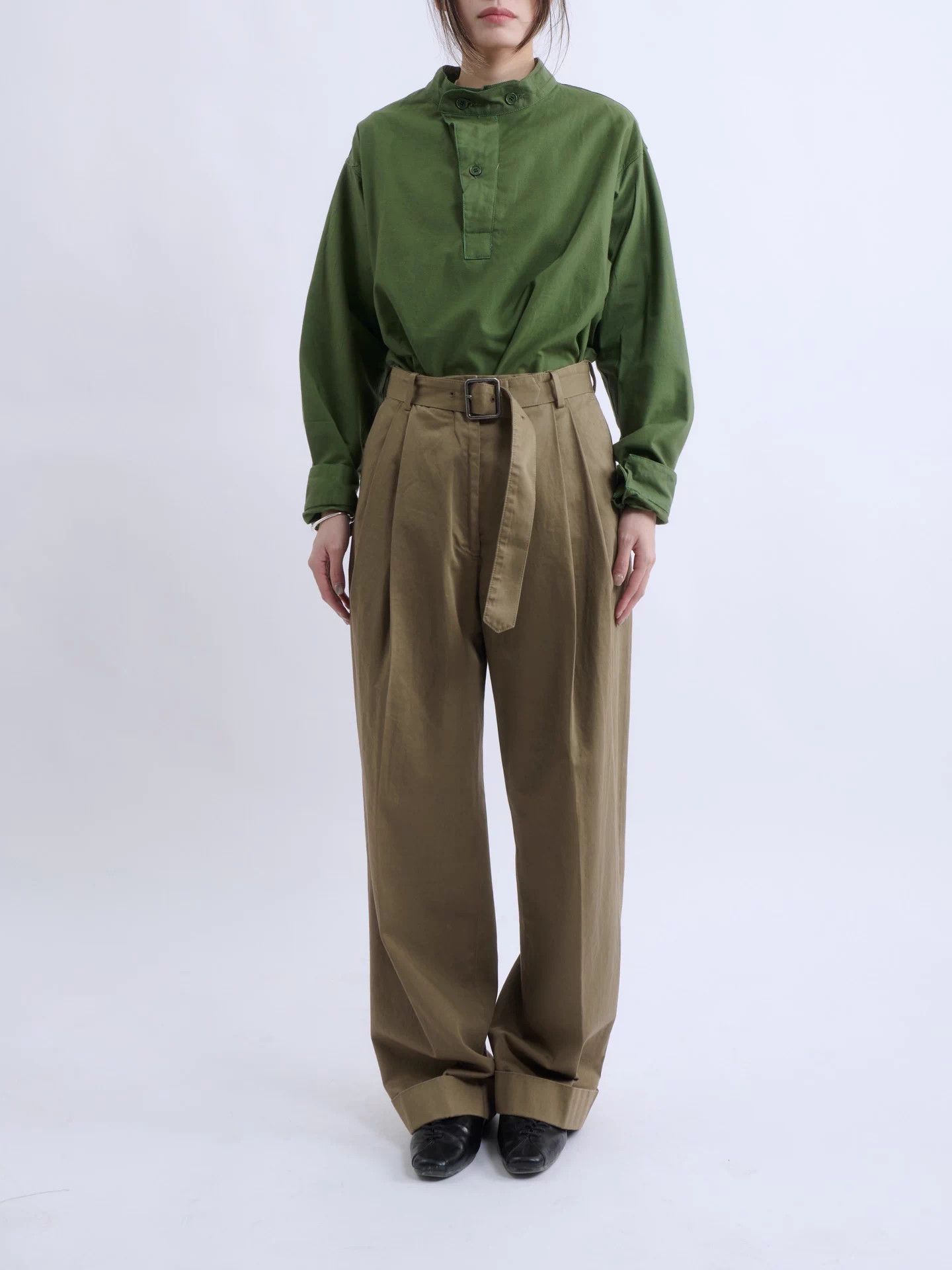 Dries Van Noten DRIES VAN NOTEN Khaki High-Waist Belted WideLeg Pants Size 25" / US 0 / IT 36 - 4 Thumbnail