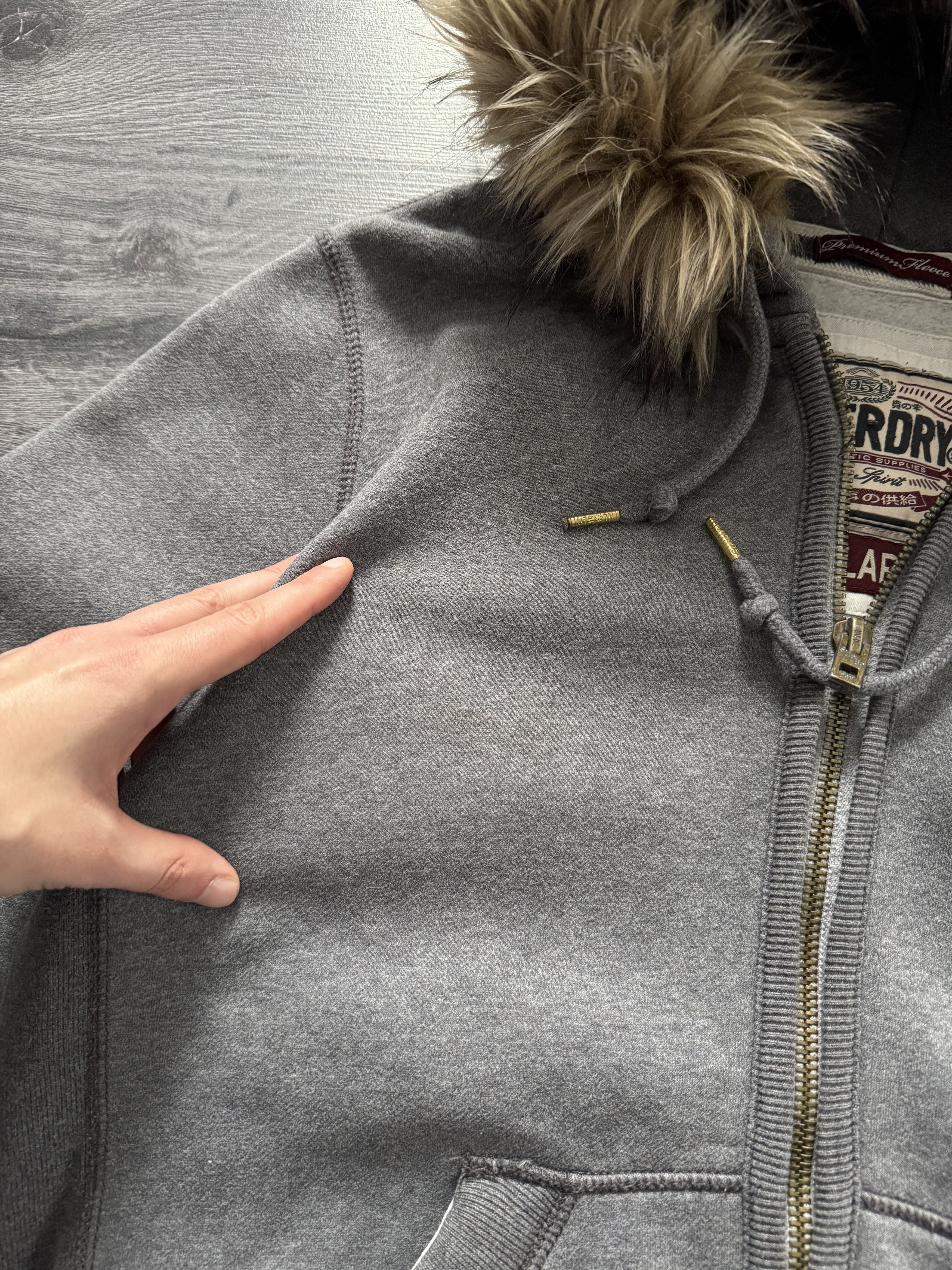 Superdry Y2K Faux Fur Hoodie Jacket LGB Japanese style