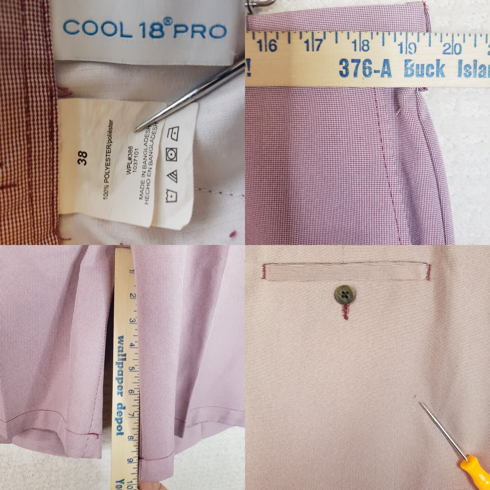 Vintage Cool 18 Pro Men’s Golf Casual Shorts Size 38x10 Red Microcheck Knit Polyester Spandex Flat Front Zip Pockets UV Protection Regular Inseam 10 in Mens Size US 38 / EU 54 - 9 Thumbnail