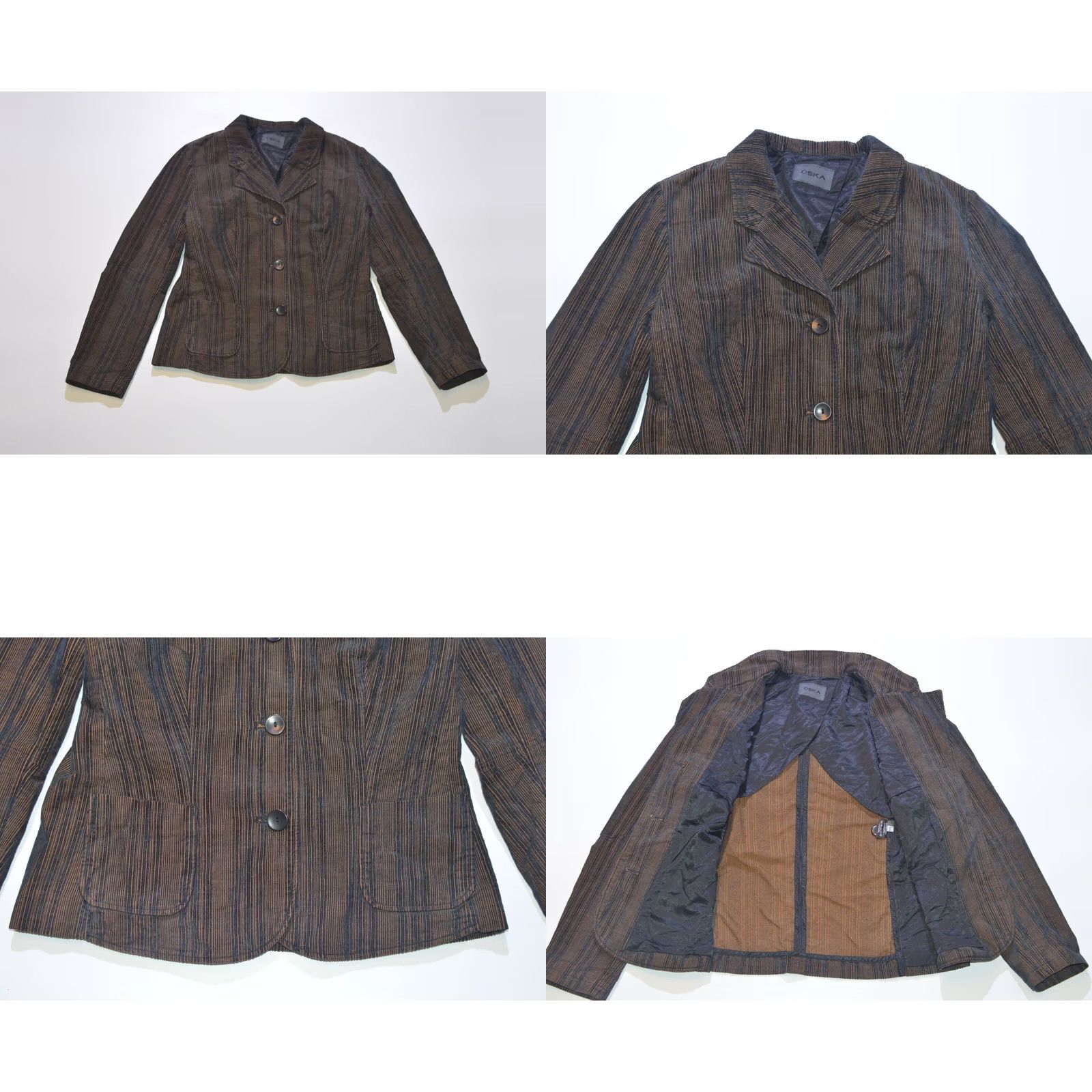 Vintage Wmns OSKA Zita Striped Blazer Jacket - Blazer - Black Gold - Size 2 - Womens - 65% cotton / 35% polyester Size XS / US 0-2 / IT 36-38 - 8 Thumbnail