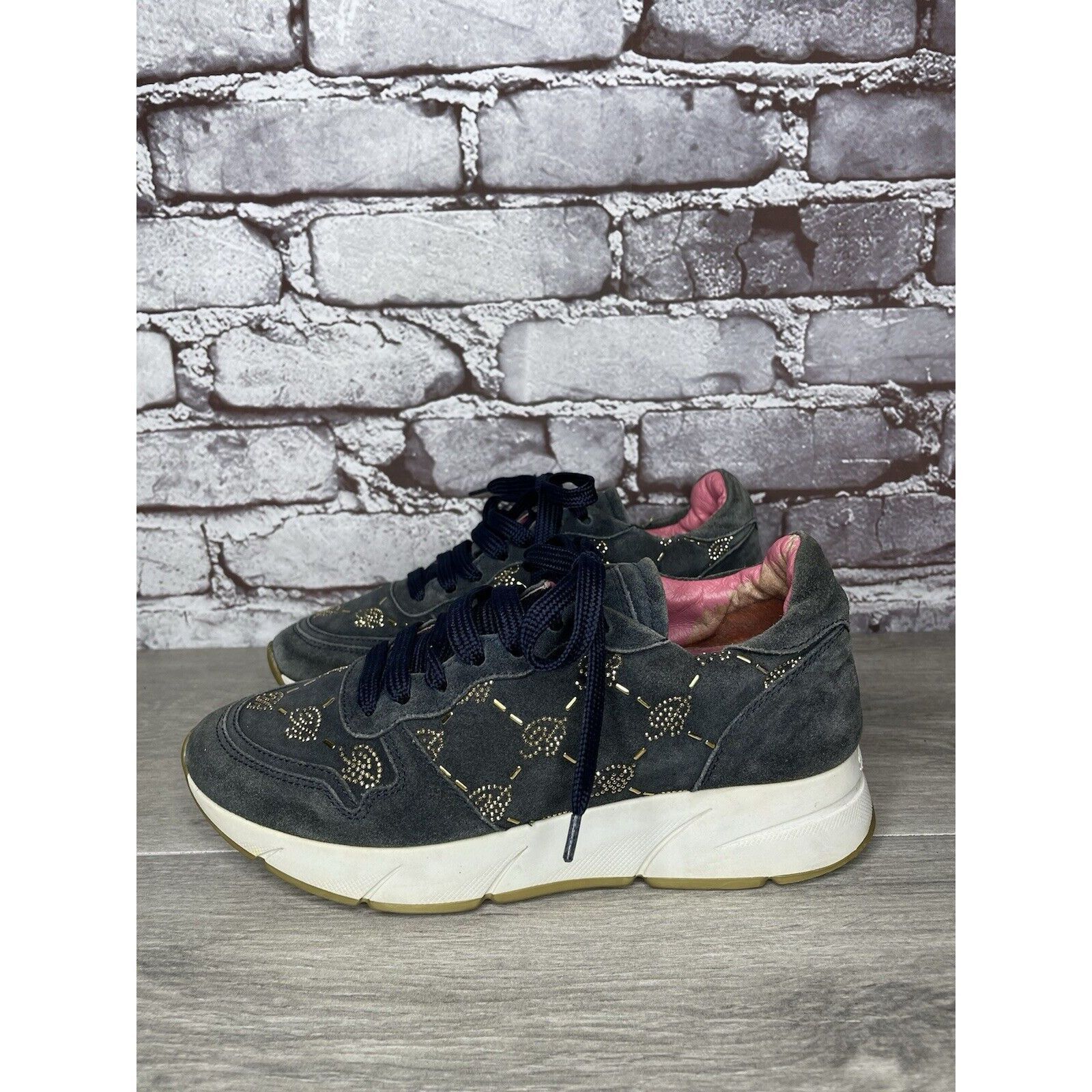 Blumarine Blumarine Blue Suede Gold Embellished Lace Up Sneakers Women Size US 6 / IT 36 - 18 Thumbnail