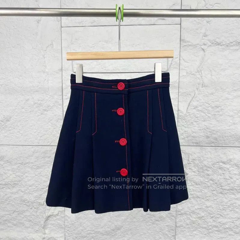 Miu Miu Miu Miu Dark Blue Cotton Skirt with Red Buttons . Size 28" / US 6 / IT 42 - 1 Thumbnail