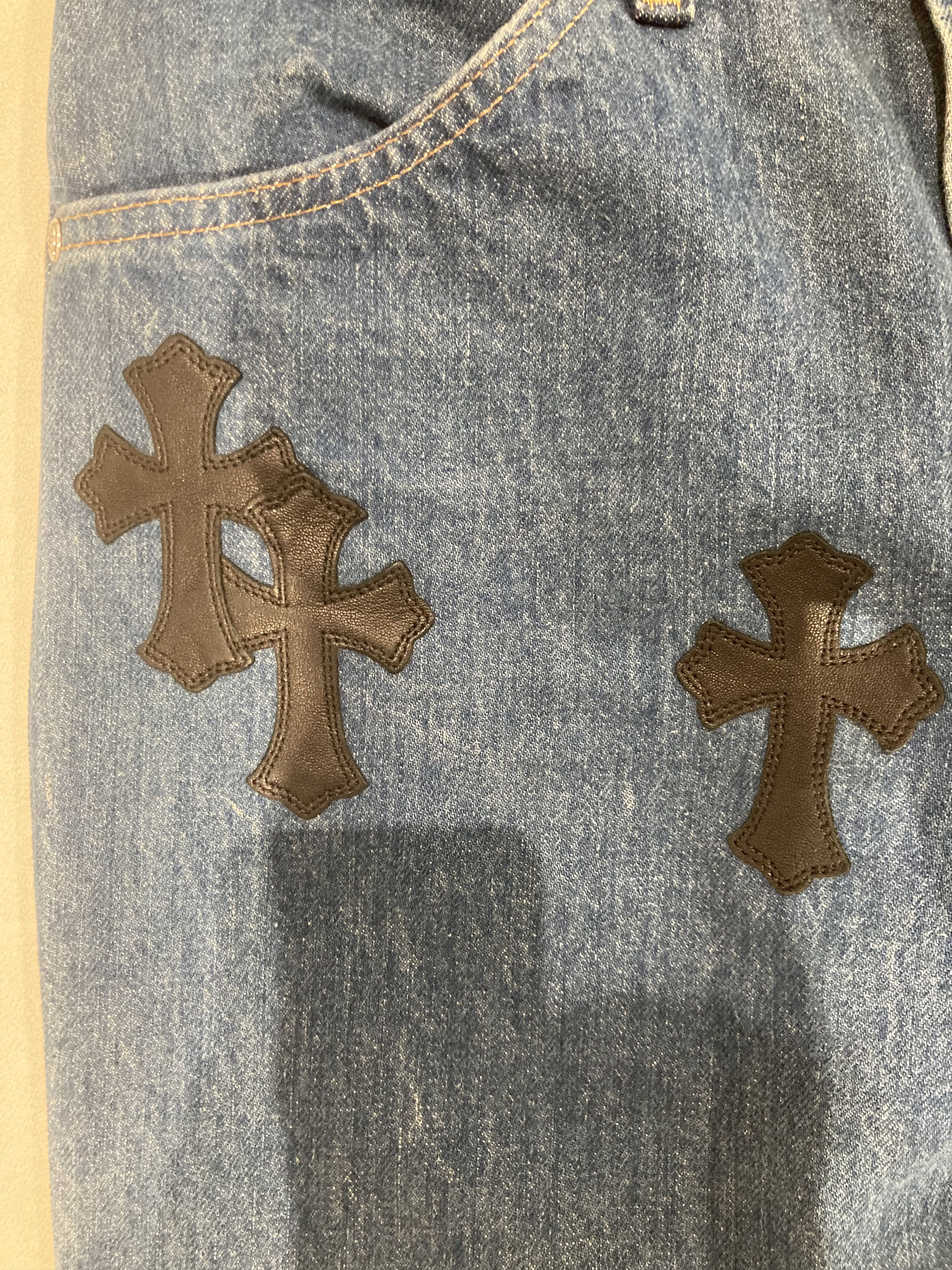 Chrome Hearts Chrome Hearts Levi's 517 Blue Cross Leather Patch Jeans Size 29" - 3 Thumbnail