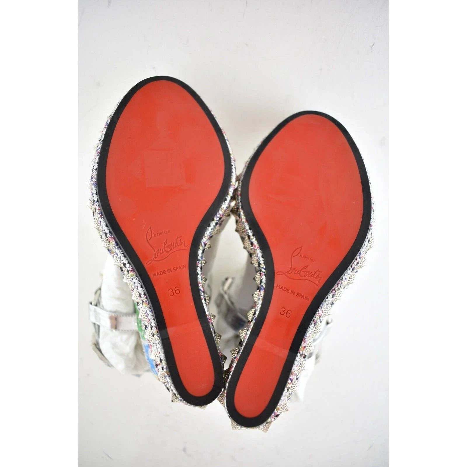 Christian Louboutin Pira Ryad 110 Silver Sequin Platform Wedge Sandal Heel 36 Size US 6 / IT 36 - 7 Thumbnail