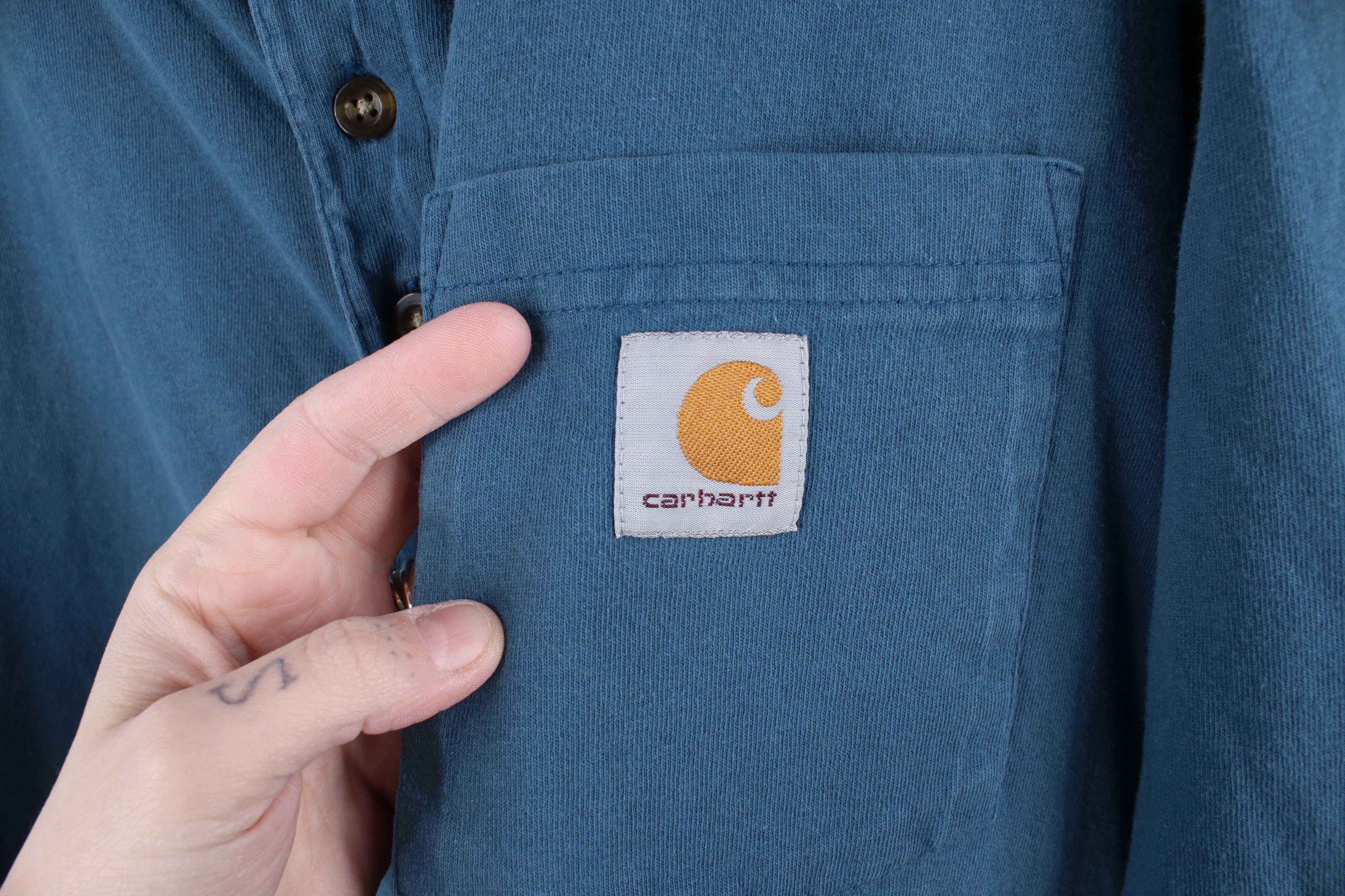 Carhartt × Vintage Vintage Y2K Carhartt Box Logo Henley T-Shirt Blue Cotton Size US XXL / EU 58 / 5 - 4 Thumbnail