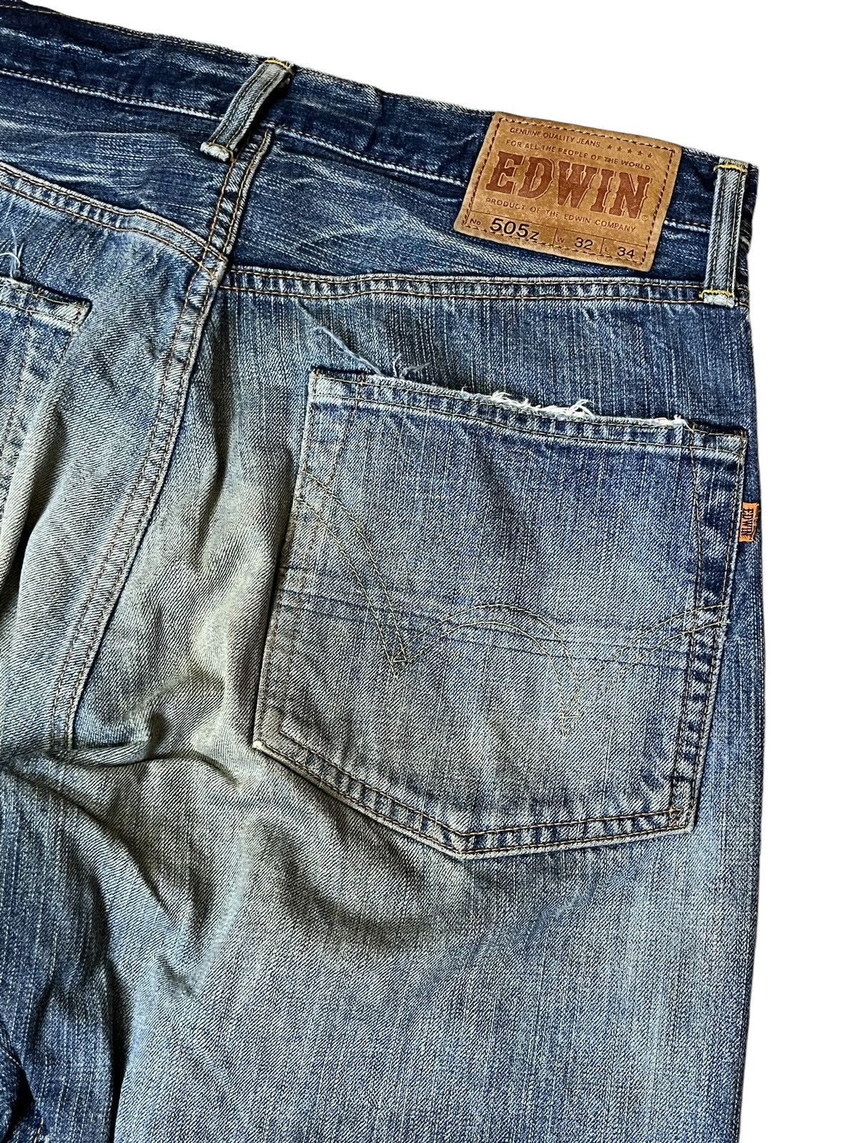 Edwin RIP🔥VINTAGE EDWIN 505-Z BUTTON FLY DISTRESSED SELVEDGE DENIM Size US 32 / EU 48 - 7 Thumbnail