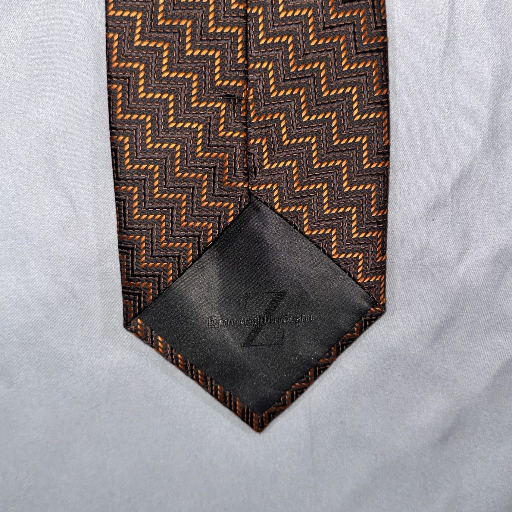 Ermenegildo Zegna VINTAGE Ermenegildo Zegna Silk Tie Brown Orange Geometric Zigzag Pattern Italy Shirt Necktie Mens One Size Size ONE SIZE - 3 Thumbnail