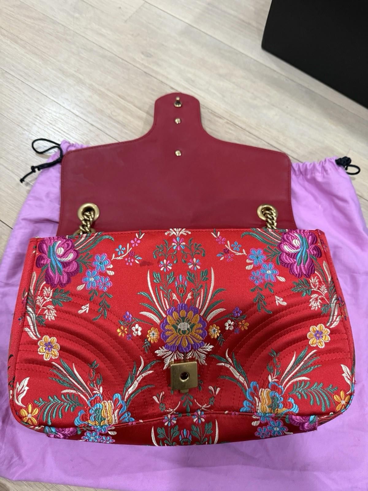 Gucci Gucci GG Marmont Medium Red Matelasse Satin Shoulder Bag Size ONE SIZE - 6 Thumbnail