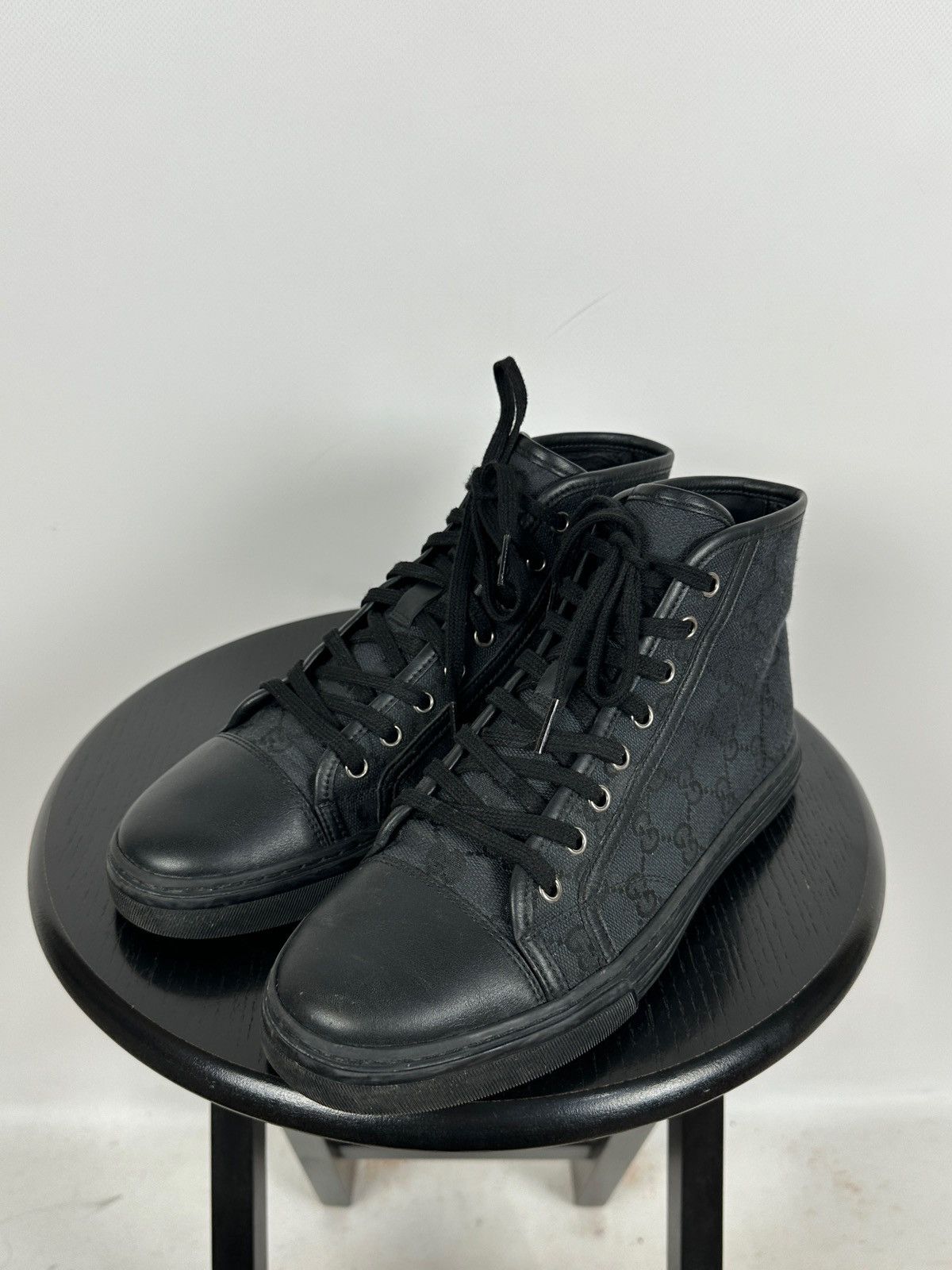 Gucci Gucci 426188 GG Leather/Canvas Monogram High Top Sneaker Size US 5.5 / EU 38 - 7 Thumbnail